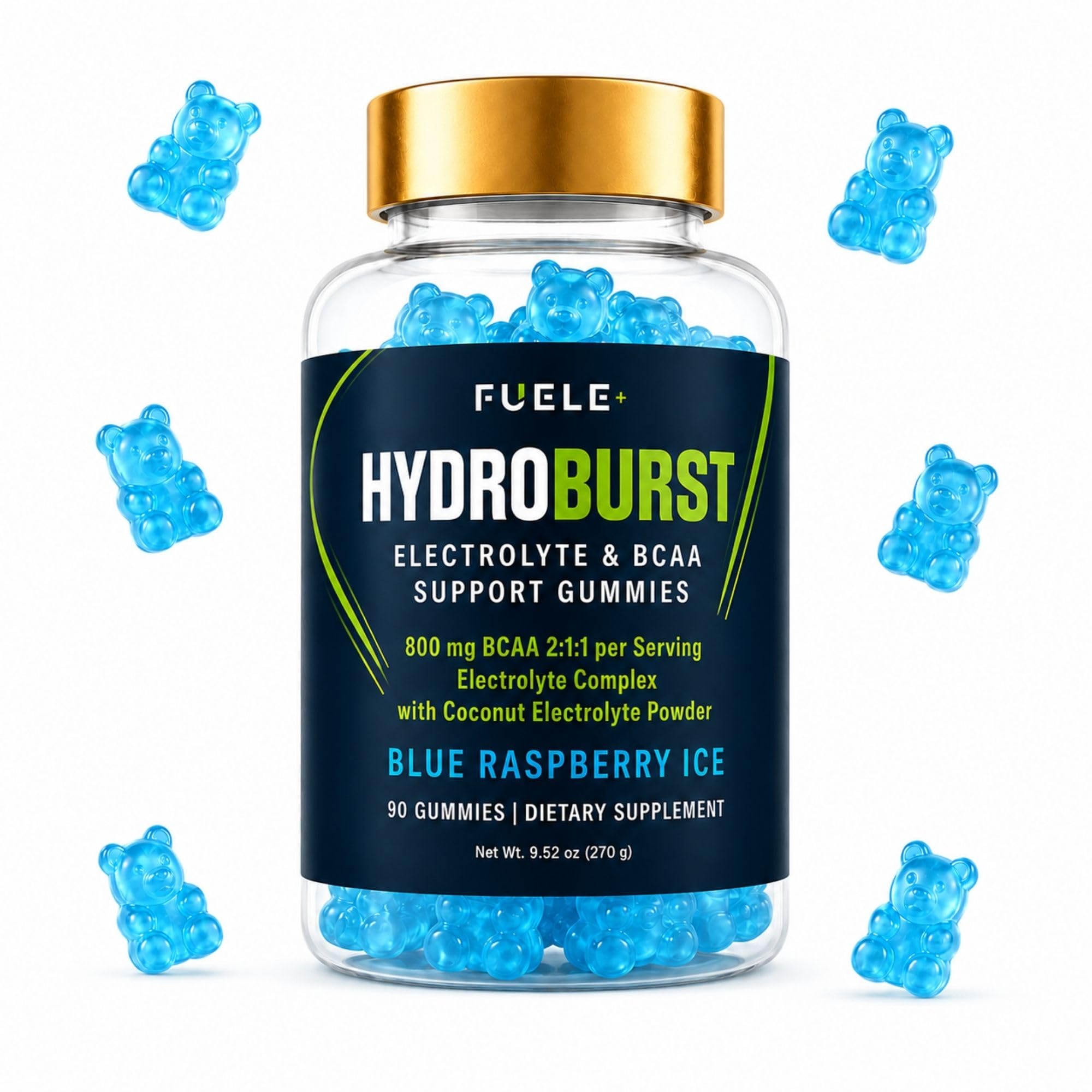 Electrolyte Gummies with BCAA 2:1:1 – Sugar Free Hydration Support Gummies with Potassium, Magnesium & Sodium, Coconut Electrolyte Powder – Vegan Blue Raspberry Gummies (90 Count)