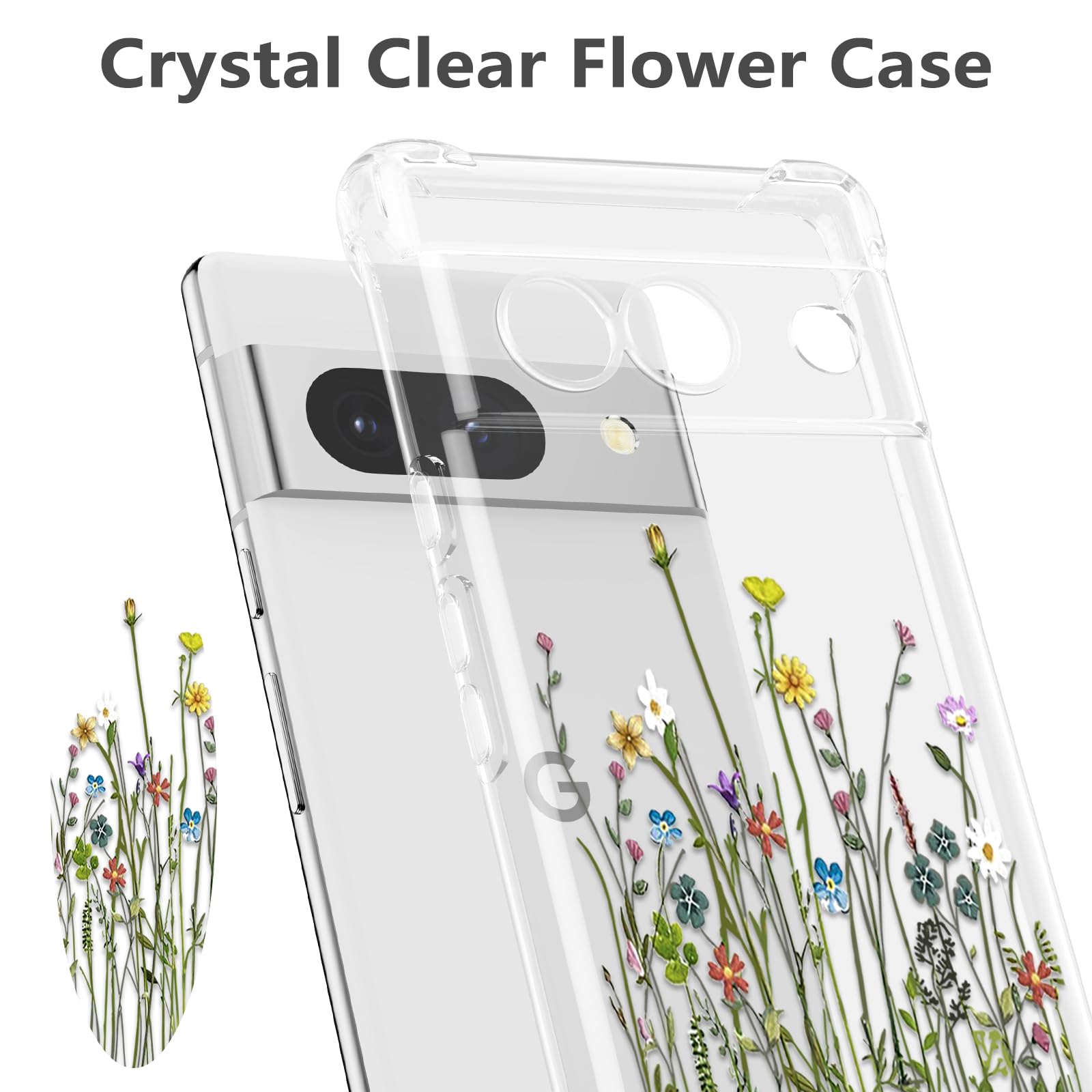 RALEAVO Compatible with Google Pixel 8a Clear Floral Case Girly Soft Slim Bumper Case with Flower Pattern for Pixel 8a-Yellow Flower - Image 2
