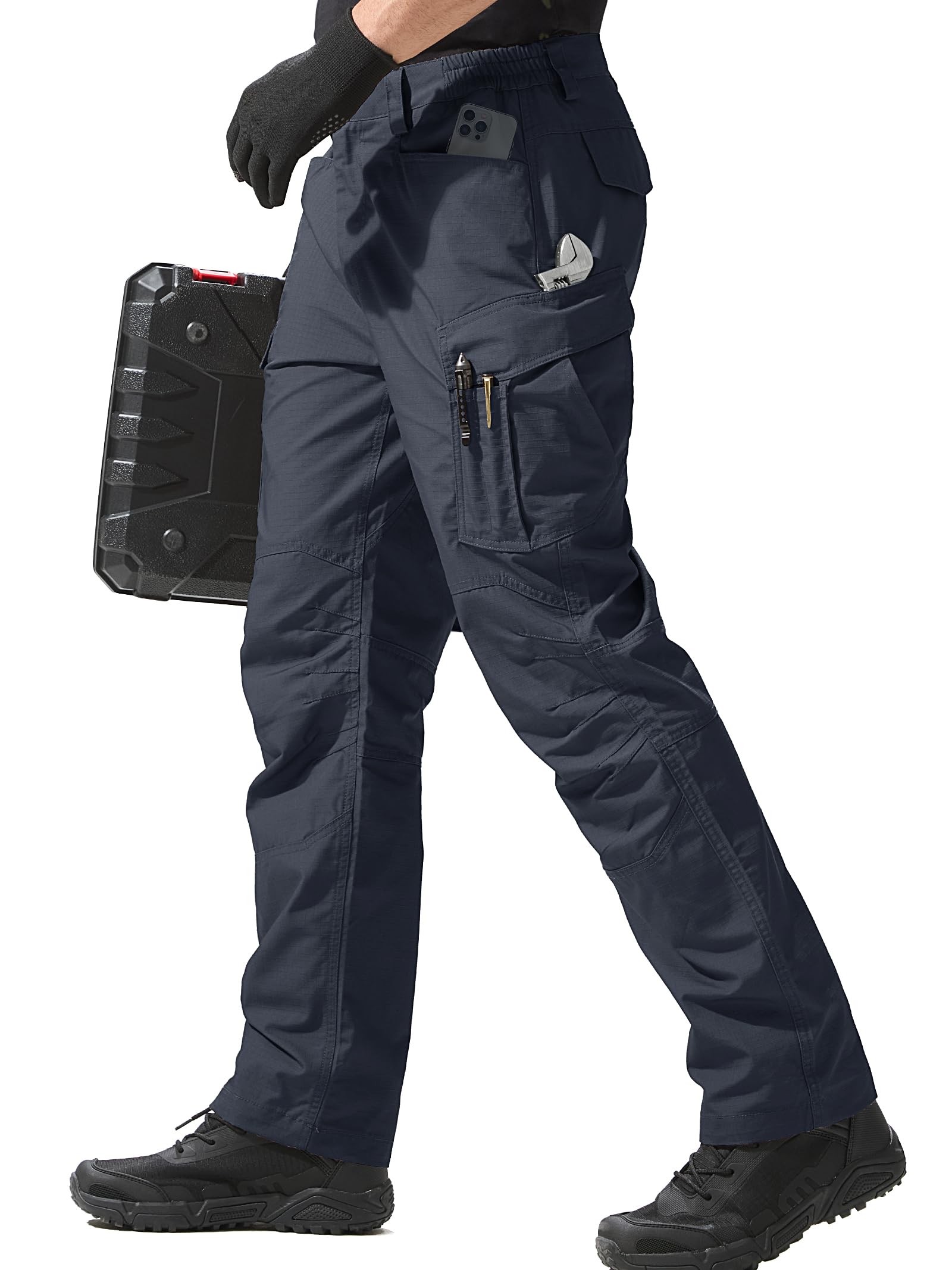 FREE SOLDIER Men's Tactical Pants Water Resistant Ripstop Cargo Work Lightweight EDC Hiking Pants with Multi Pockets