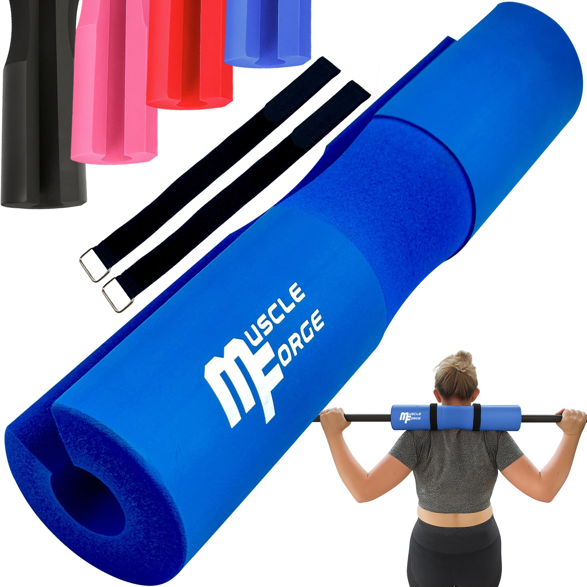MuscleForge Barbell Pad Hip Thrust Blue - Gym Barbell Pad Barbell Pad Hip Thrust Pad Barbell Squat Pad Barbell Cushion Pad 2 Straps EVA Foam - Extra Thick Foam Padding - Neck & Shoulder Support — image 1