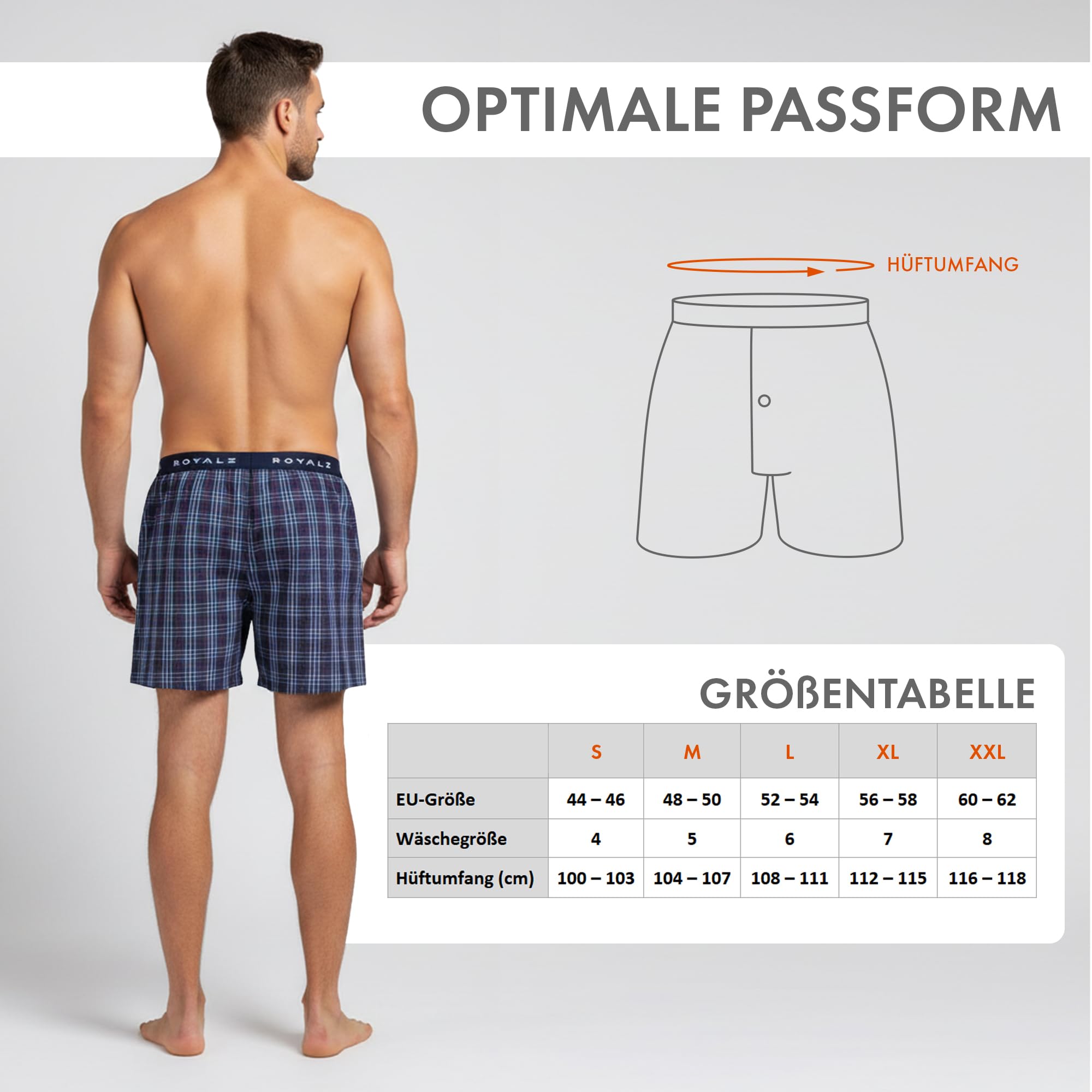 ROYALZ Boxershorts American Style für Herren 5er Pack - Weite Männer Unterhosen Baumwolle klassisch Blau Kariert Unterwäsche