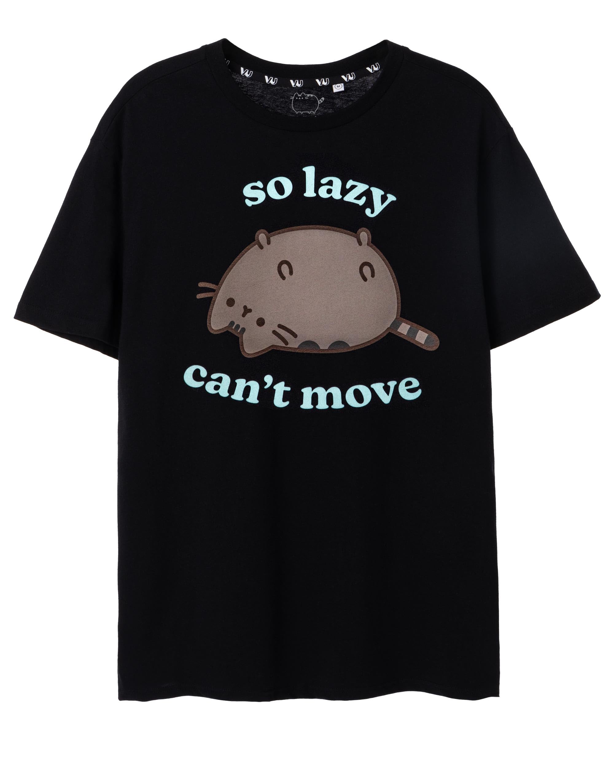 Pusheen The Cat Women's So Lazy - Black Pusheen T-Shirt | Black So Lazy Graphic Tee For | Oversized Cute Kitty Short-Sleeve Tshirt | Lightweight Internet Cat Apparel Top | Stylish Daywear Merchandise Gift For Adults