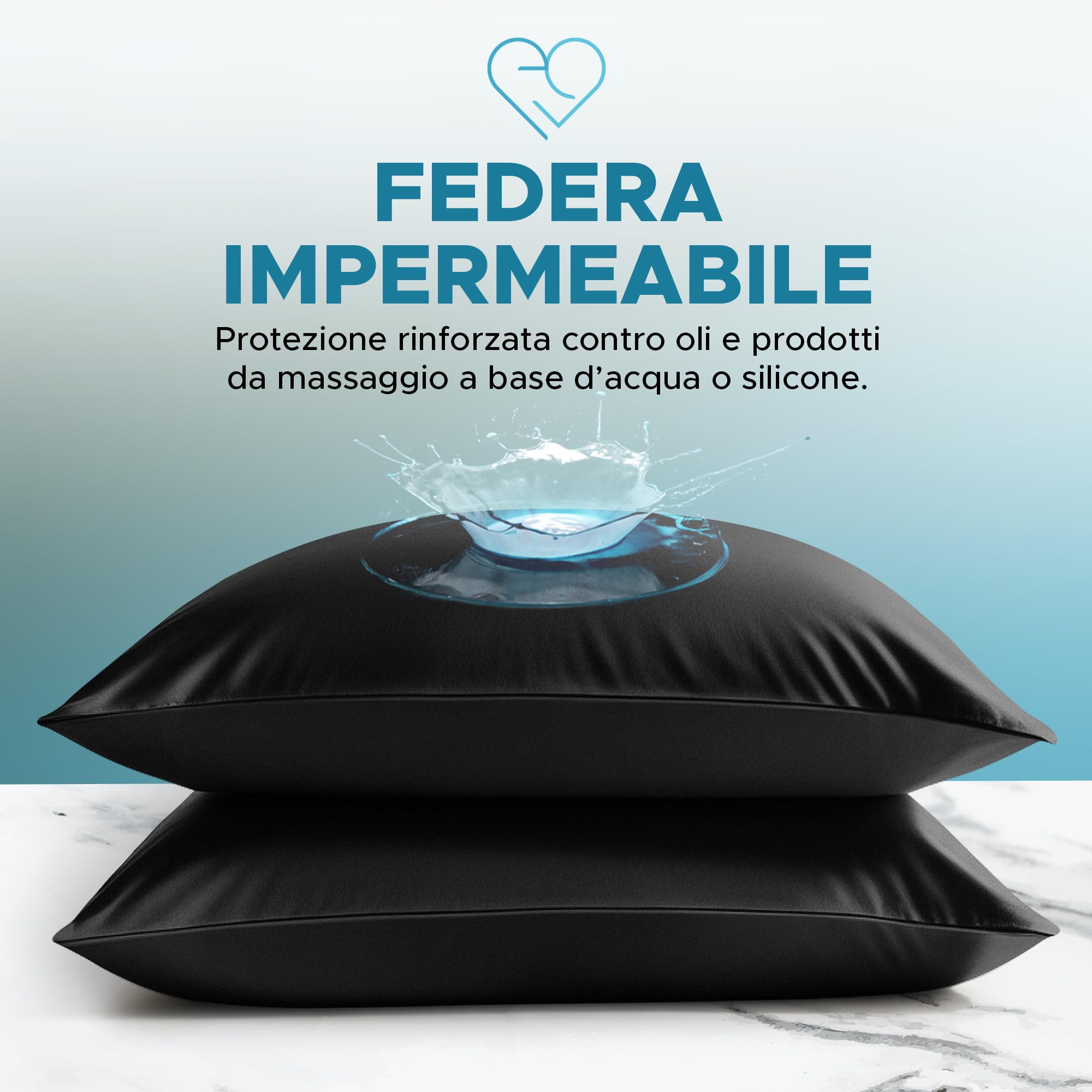 Federe Protettive Impermeabili Set da 2, 48x73cm Nero, Chiusura a Busta