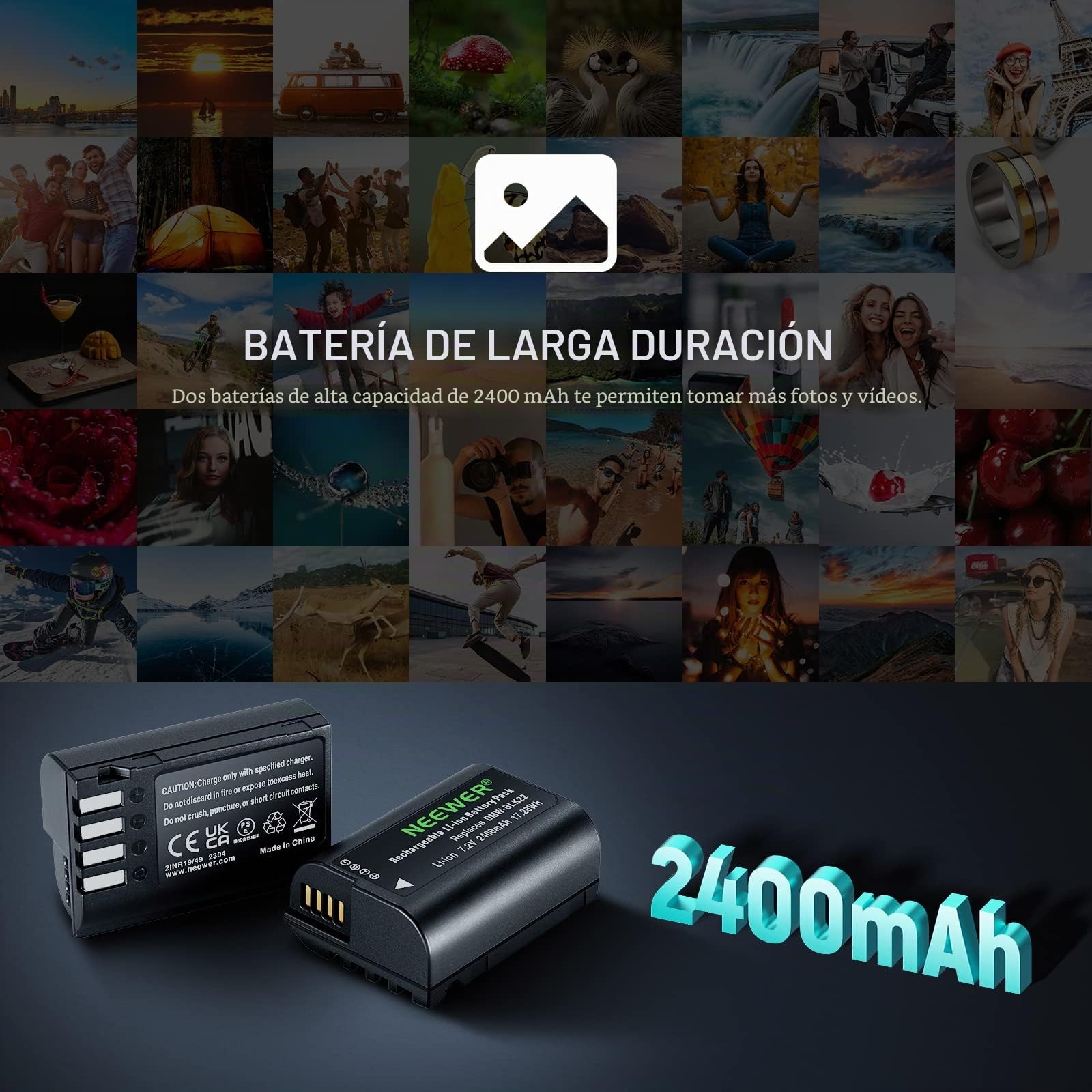 NEEWER Juego de Batería y Cargador Repuesto para DMW-BLK22, Compatible con Panasonic Lumix DC-S5 GH5 II S5II GH6 S5 IIX S9, Paquete de 2 Baterías 2400 mAh y Cargador USB Doble Canal Tipo C