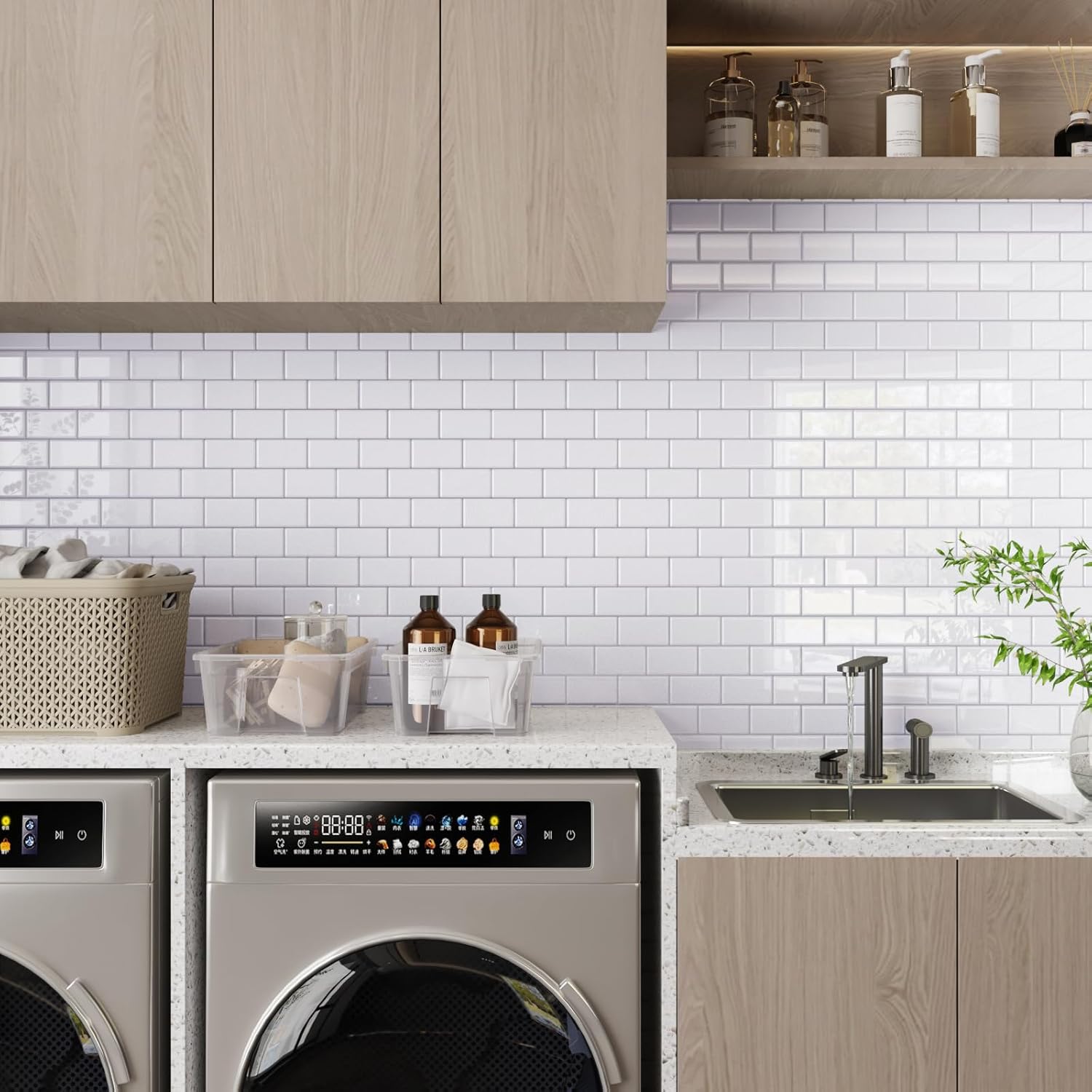 CRE8TIVE 16 Sheets White Peel and Stick Backsplash Kitchen Tile 12"x12" Stick on Subway Tile for Kitchen Back Splash Self Adhesive Stick on Backsplash 3D Wall Tiles for Bathroom Fireplace Home Decor