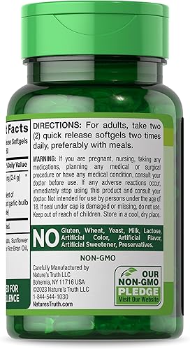 Miniatura 6 de Natures Truth - Ajo sin olor 2400 mg  120 cápsulas de gel blando  Pastillas de extracto de alta resistencia  Suplemento sin OMG y sin gluten