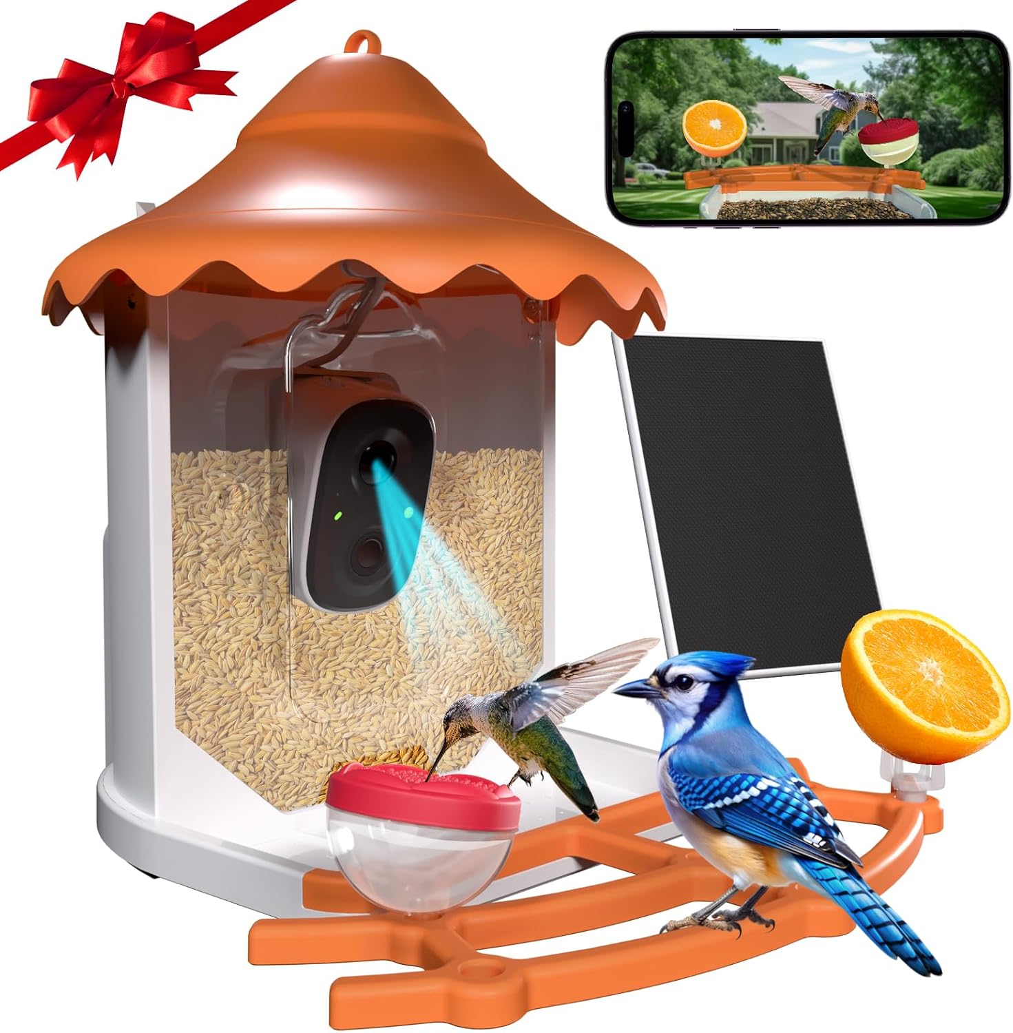 BirdsView Bird Feeder with 2K Ai Camera, Solar Panel, Hummingbird Feeder, Bird House, Live Alerts & Species Recognition – Ideal for Bird Lovers