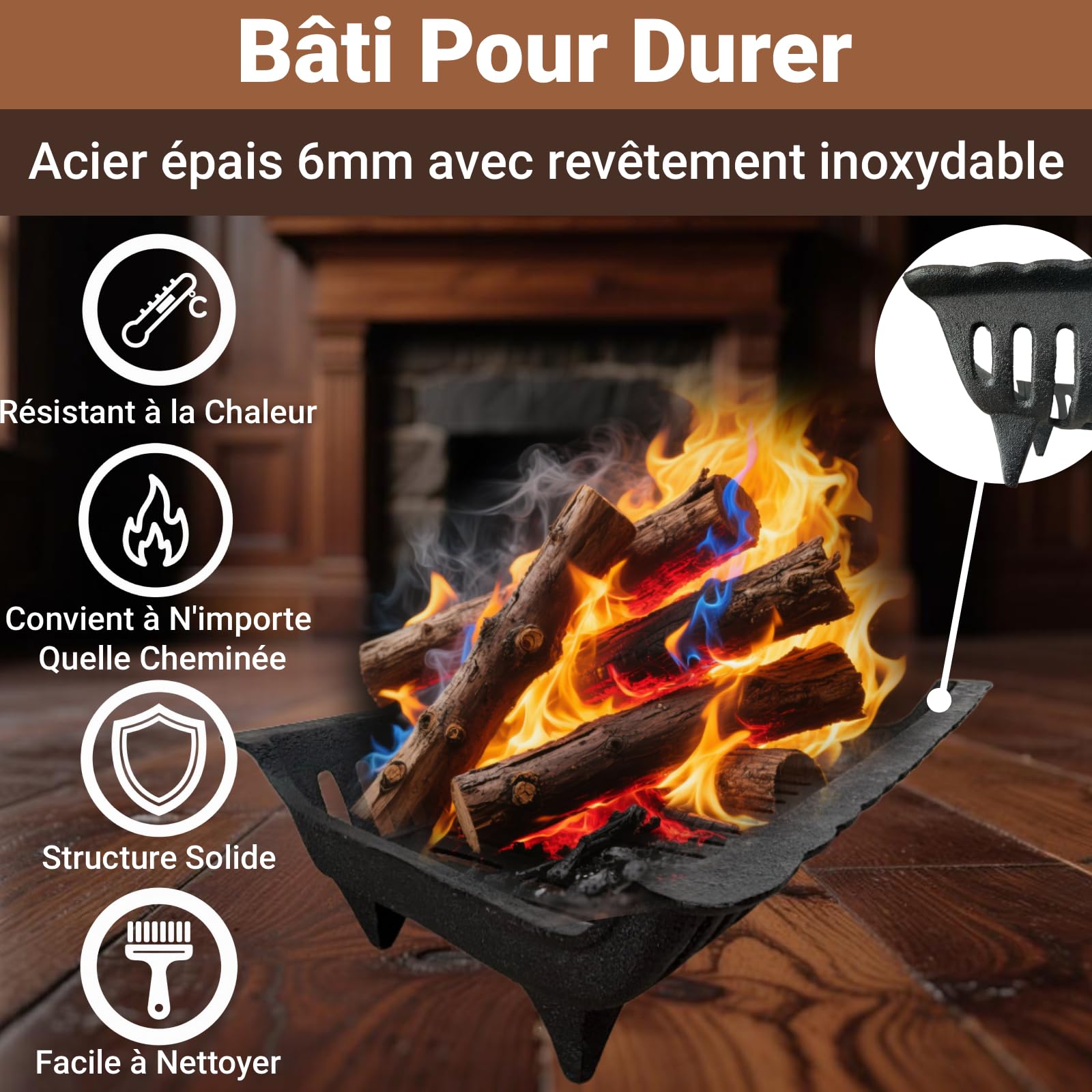 Amagaeli 61cm Grille de Cheminée en Fer Forgé 12 Barreaux 1,8cm pour Poêle à Bois