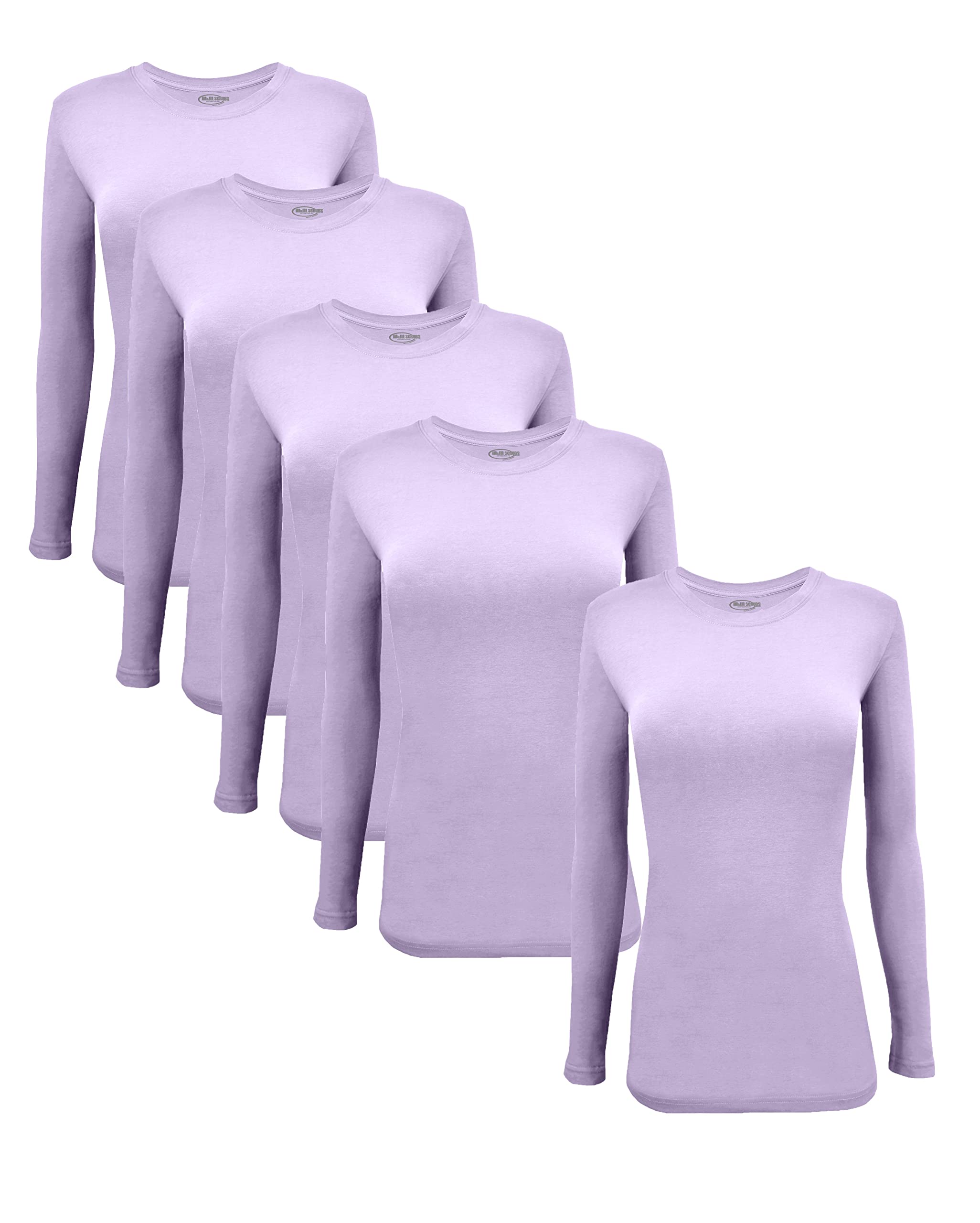 M&M SCRUBS Women's Under Scrub Tee Crew Neck Long Sleeve T-Shirt 5 - Pack (Lavender, Medium)