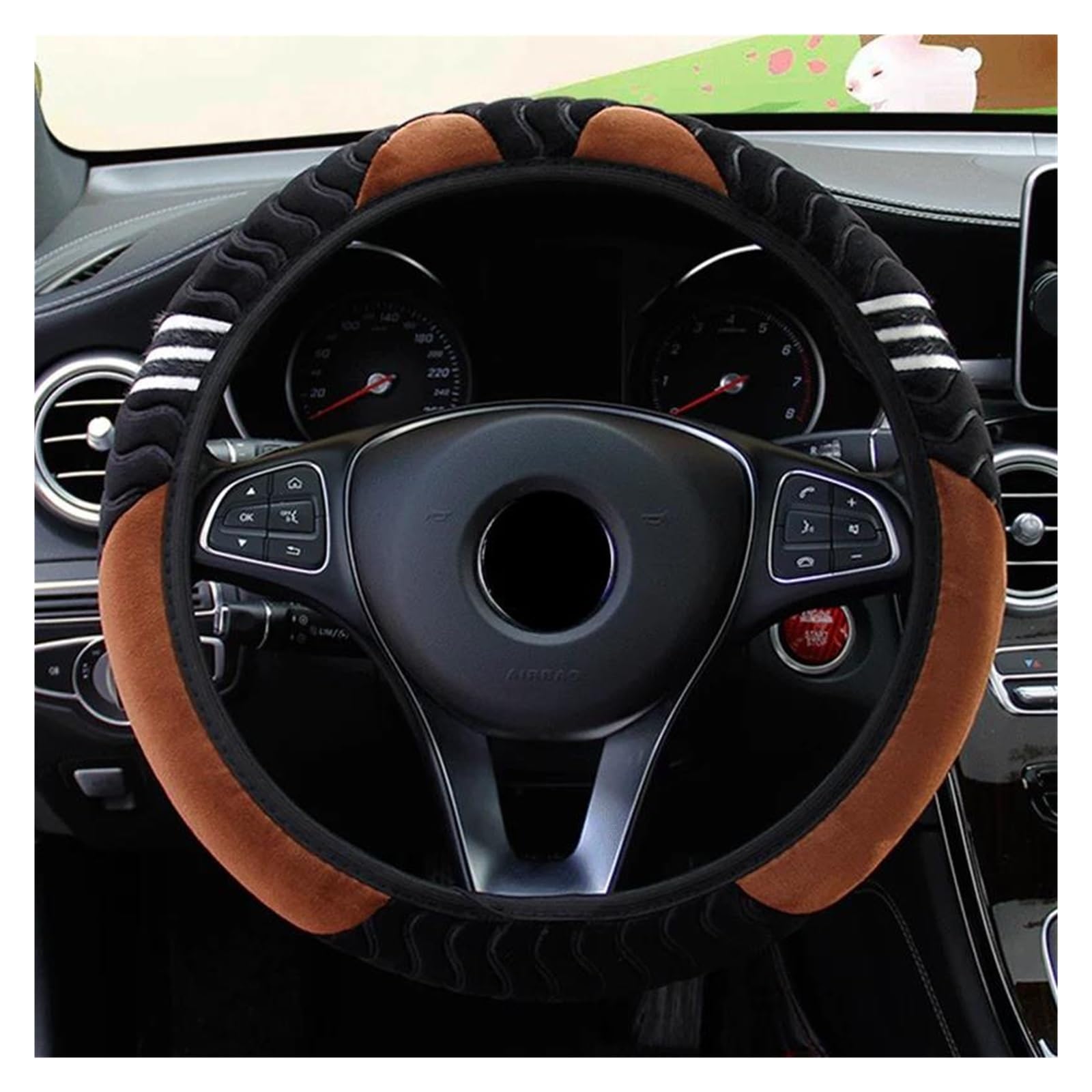 Universal Auto-Lenkradbezug Mit Kaffeebohnen-Eule Design - 38cm Rutschfest & Atmungsaktiv