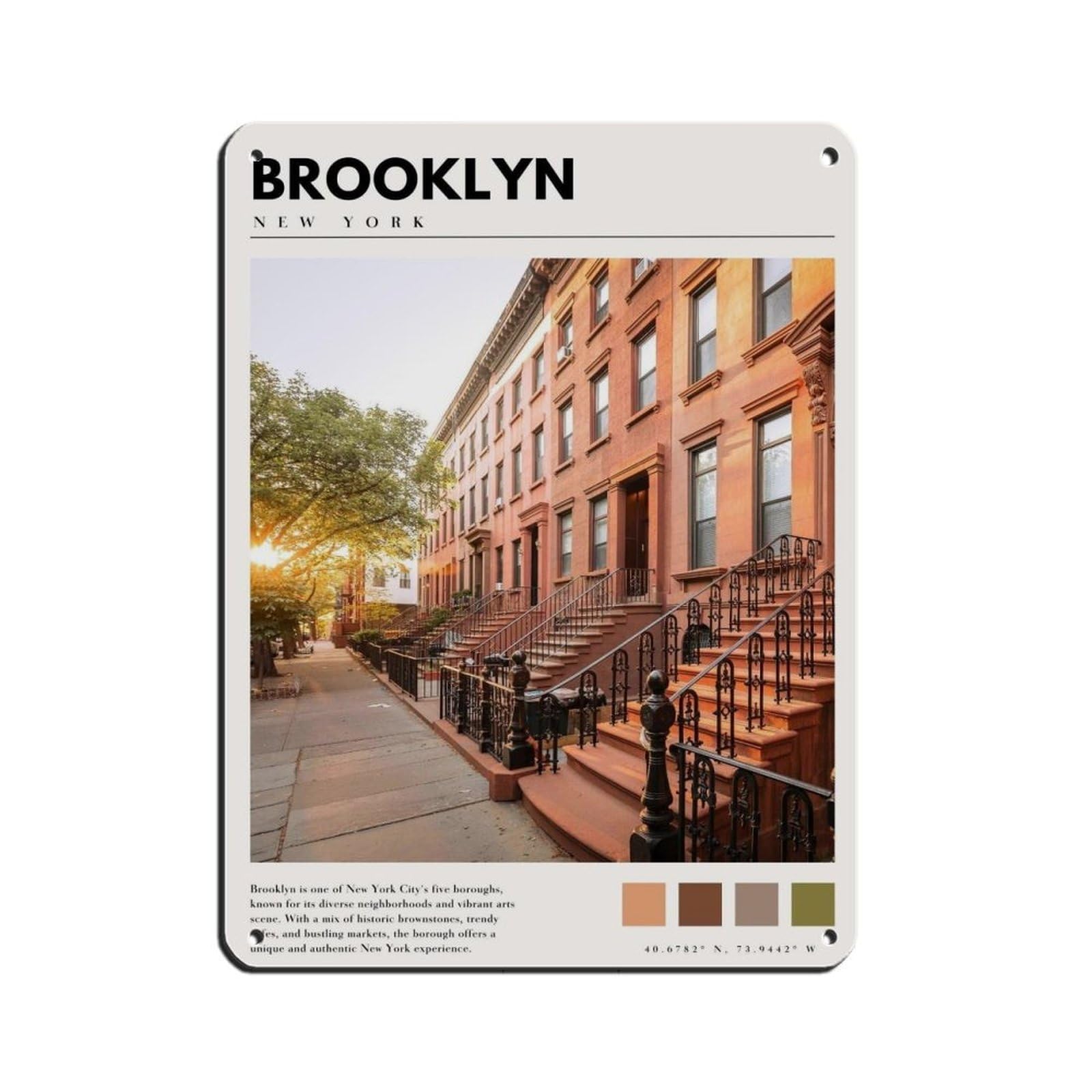 Brooklyn New York City Poster Tin Sign Vintage Metal Pub Club Cafe Bar Home Wall Art Decoration Poster Retro 12x16inch(30x40cm)