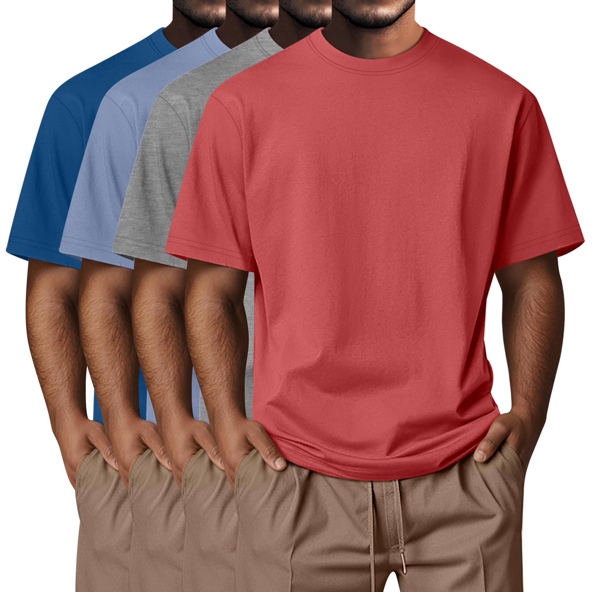 Neer 4 Pack Men's Big and Tall Shirts Summer Cotton Short Sleeve Tee Crew Neck Casual Top Basic Oversize T Shirts