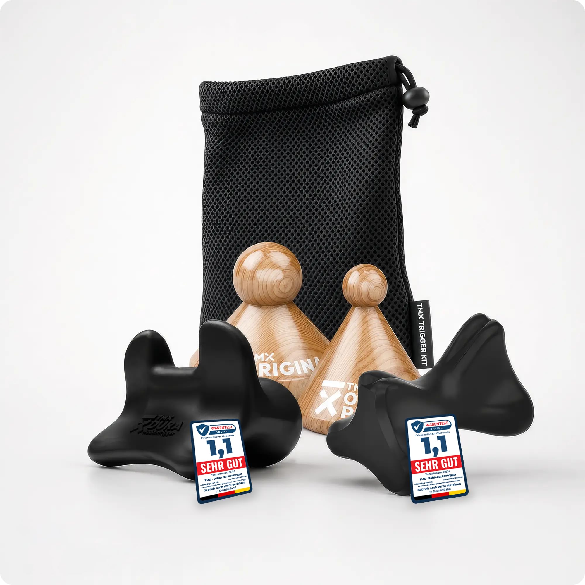 TMX® Rücken-Bundle | Massage-Set | Akupressur gegen muskuläre Rückenschmerzen | Schmerzpunktmassage | Triggerpunktdrücker | Triggerpoint-Massage | 4 Trigger-Tools in einem Set
