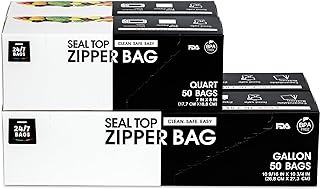 Gallon & Quart Food Storage Zip Bags Combo Pack, 100 Count Each, Total 200, Double Zipper, Easy Open