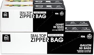 Gallon & Quart Food Storage Zip Bags Combo Pack, 100 Count Each, Total 200, Double Zipper, Easy Open