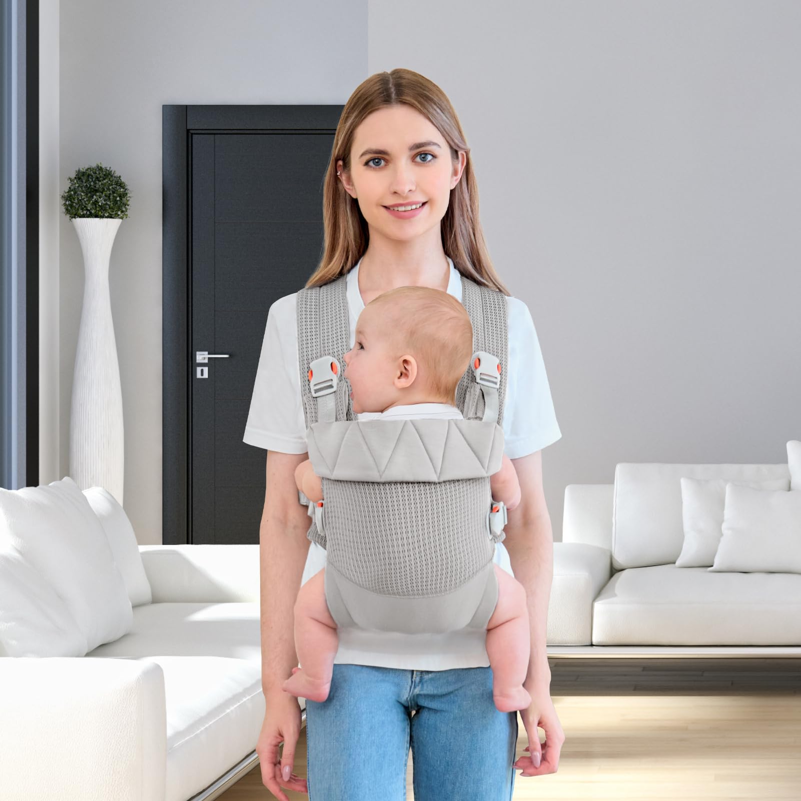 IULONEE Babytrage für Neugeborene Ergonomic Baby Carrier Tragbar Babytrage Vorne nach hinten tragen Babyhalter Trage für Babys Kleinkinder Grau
