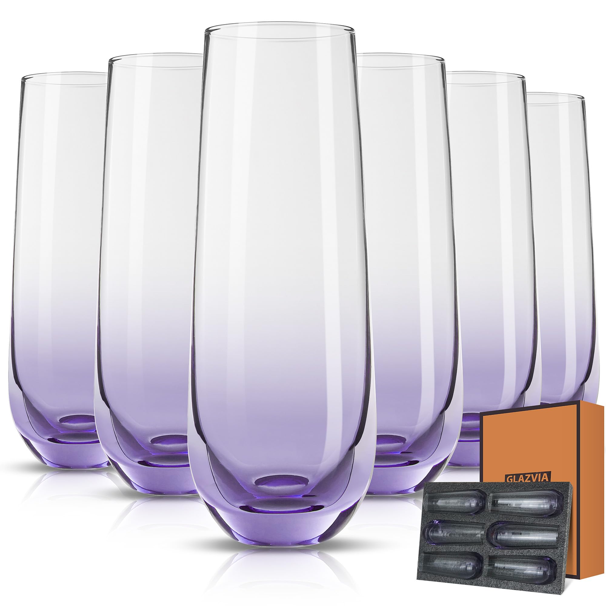 GLAZVIA Stemless Champagne Flutes Glasses Set of 6-10oz Elegant Purple Champagne Glass, Unique Purple Champagne Flute Gift for Wedding, Anniversaries, Parties, Birthday, Restaurant, Home Bar â image 1