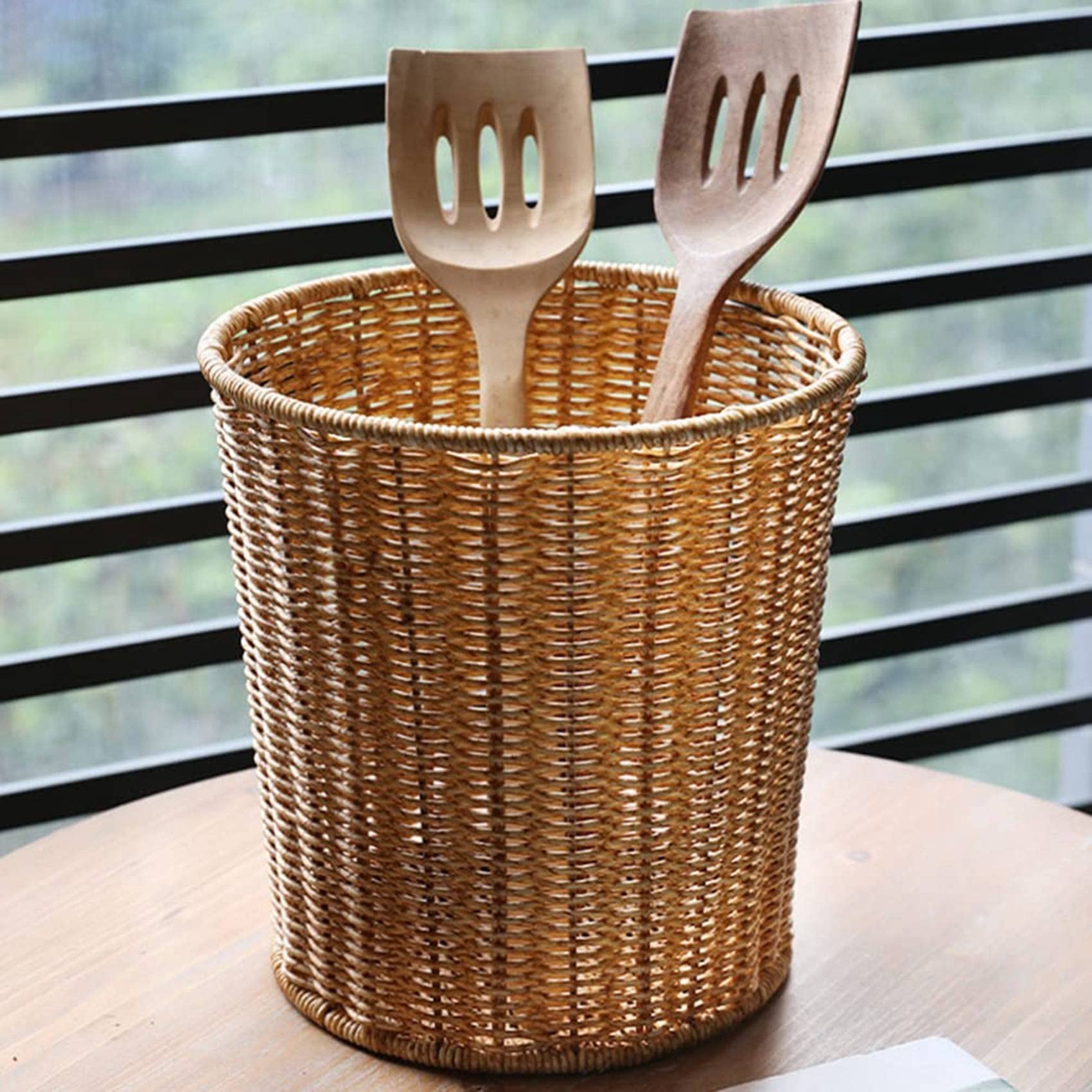 Cestino Intrecciato Cestino della Spazzatura Rotondo nel Rattan con Coperchio Cestini Portaoggetti Intrecciati Cestino della Spazzatura nel Vimini Cestino della Spazzatura