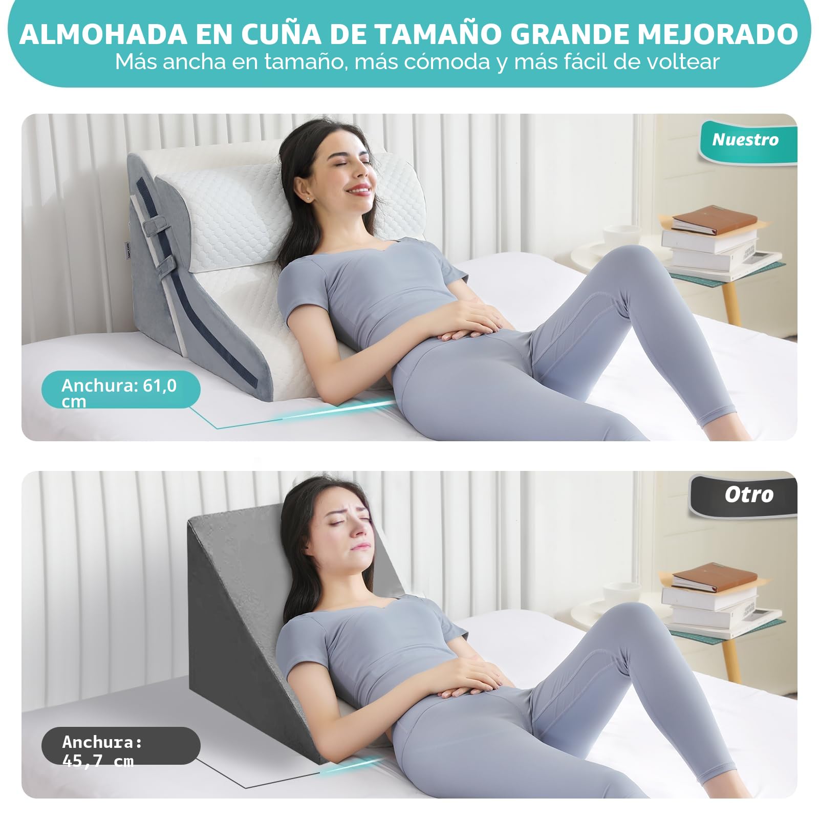 Almohada de cuña para dormir, juego de almohada ortopédica de cuña de cama, 15 en 1, almohada de cuña de espuma viscoelástica ajustable después de la cirugía, 9, 16 y 20 pulgadas de altura, almohadas