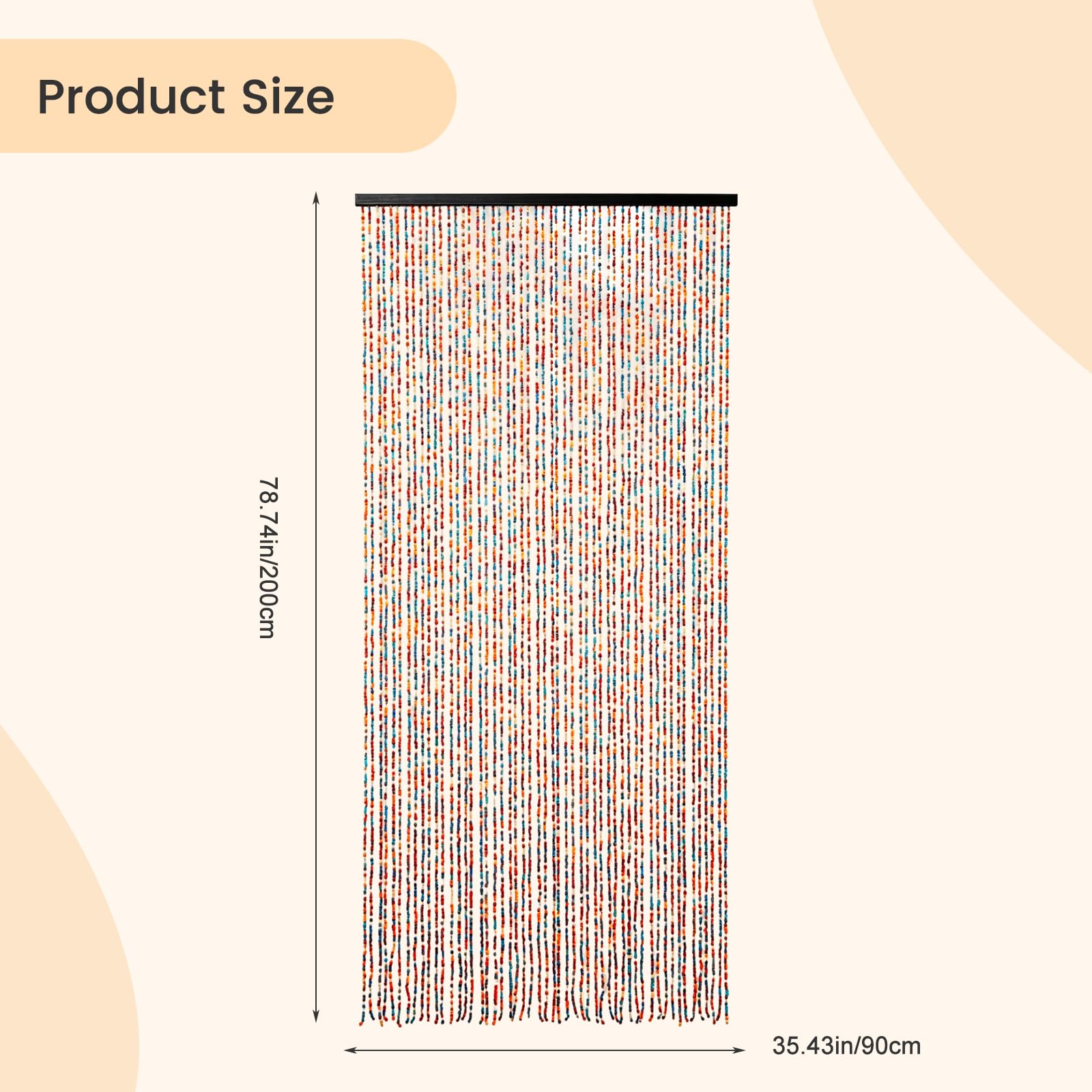 Rideau de porte en perles de bambou 90 x 200 cm, 52 brins pour portes | Rideau de porte rétro fait à la main pour fenêtres, portes, chambres comme rideau de décoration et moustiquaire