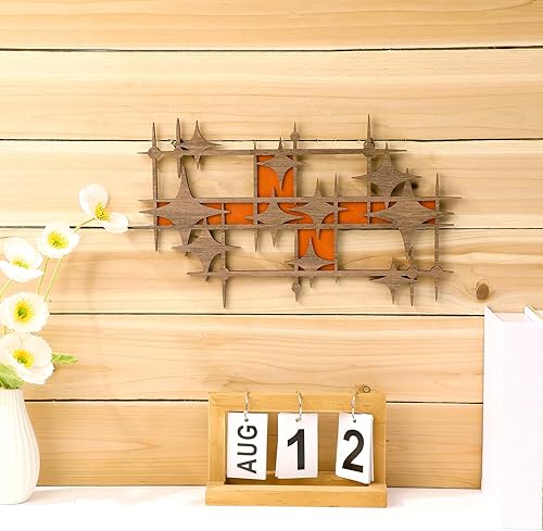 Miniatura 4 de BrightRow Decoración de pared de madera de mediados de siglo, diseño de explosiones de estrellas grandes, escultura retro de paneles de explosión de
