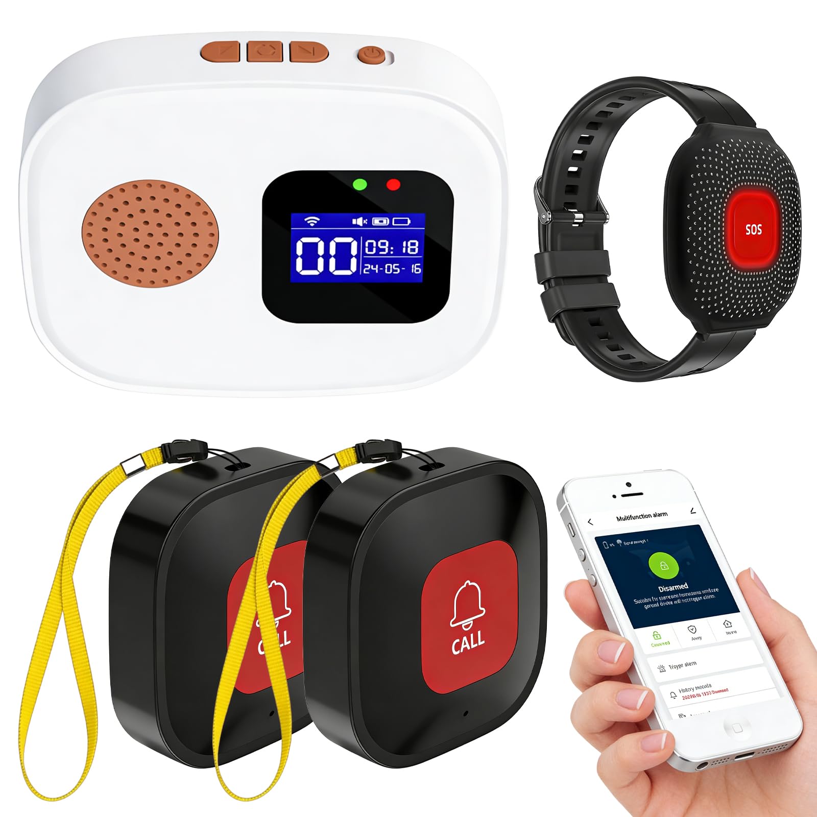 Pulsante di emergenza per anziani chiamata di emergenza, Tuya-WiFi, intelligente chiamata di emergenza con cinturino di emergenza, sistema di allarme per anziani, pulsante di allarme per pazienti