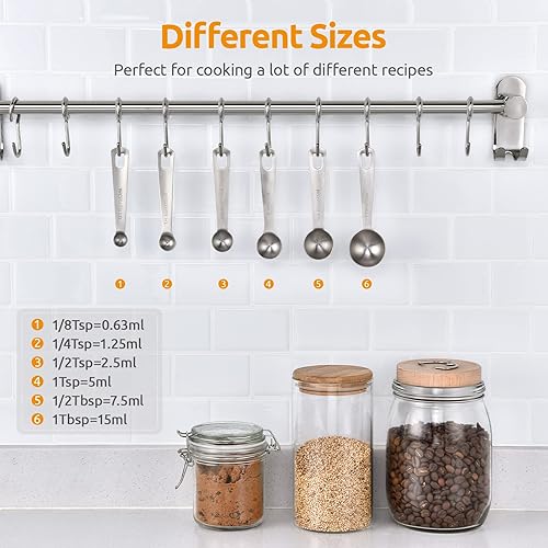 Miniatura 4 de U-Taste Juego de 6 cucharas medidoras de acero inoxidable 188, resistente al calor de 1.5 onzas (naranja) y 600 F, resistente al calor, resistente