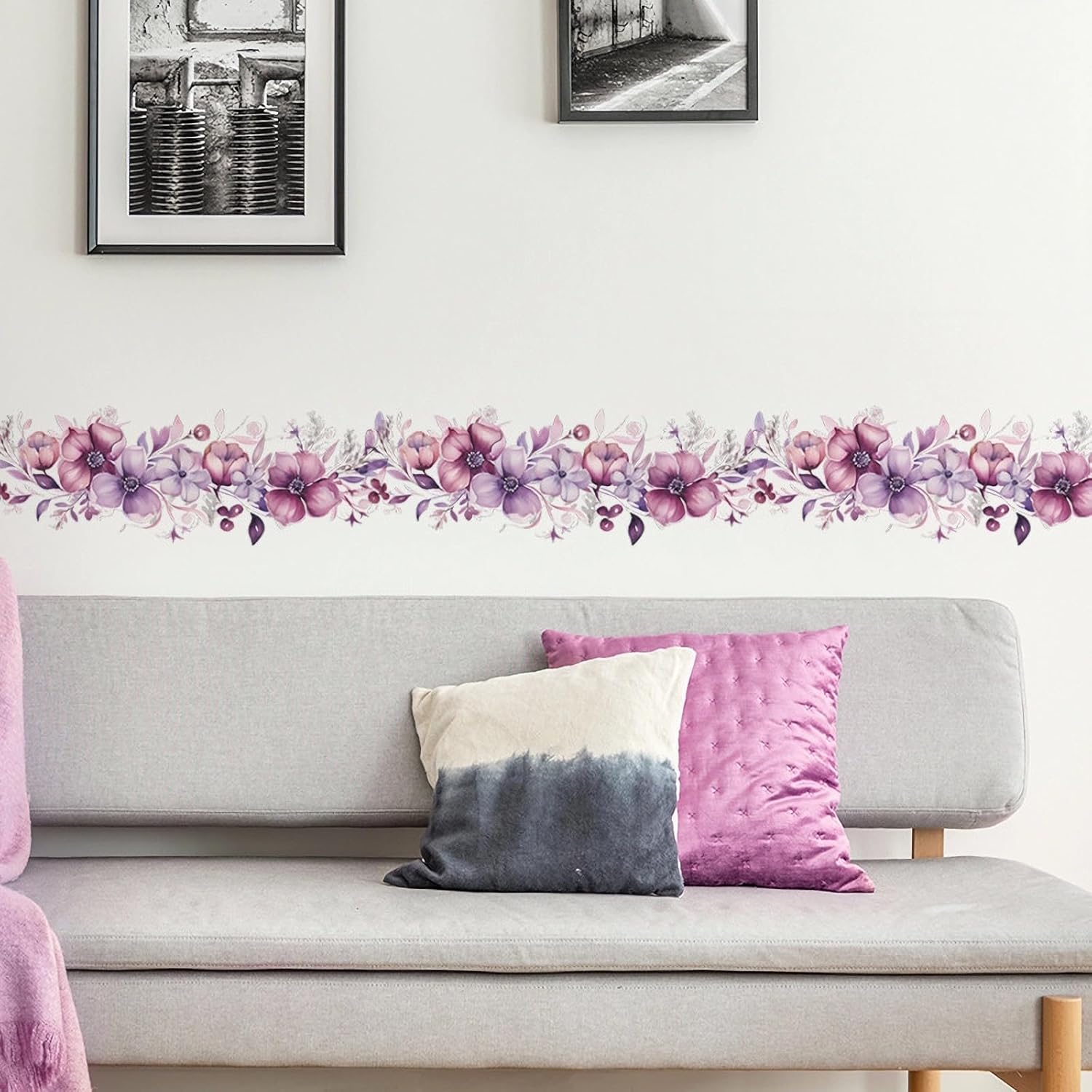 Romantic Purple-Pink Flower Vine Wall Stickers, sacinora Botanical Floral Art Peony Rose Daisy Wall Decals Removable Vinyl Peel and Stick for Living Room Bedroom Bathroom Kitchen Decoration - Image 6