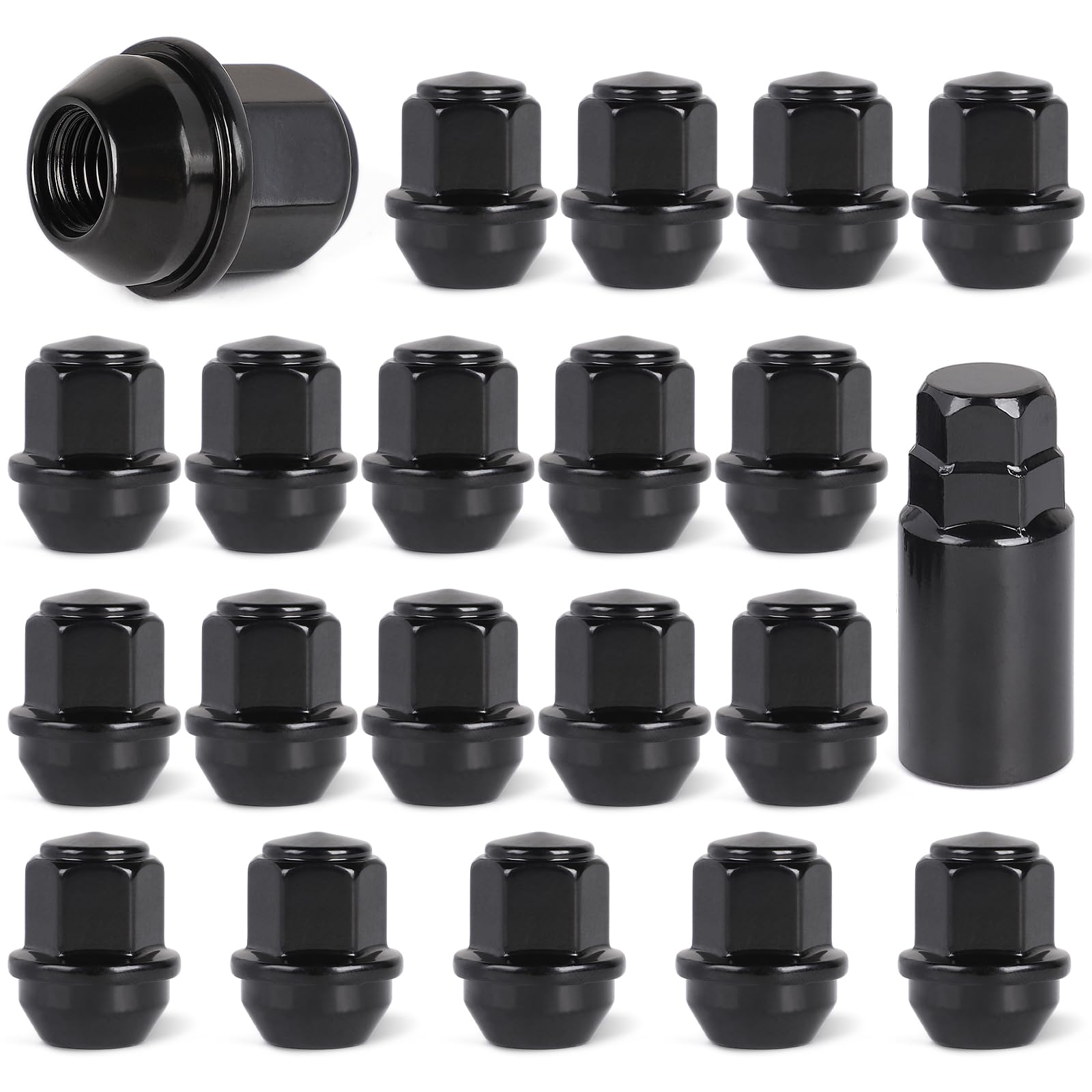 EFUTURETIME 20 x Ecrou Roue M12x1.5 Noir, Écrou de Roue Anti Rouille Conique 60° Goujon de Roue Hex 19mm Compatible avec d'Origine Ford