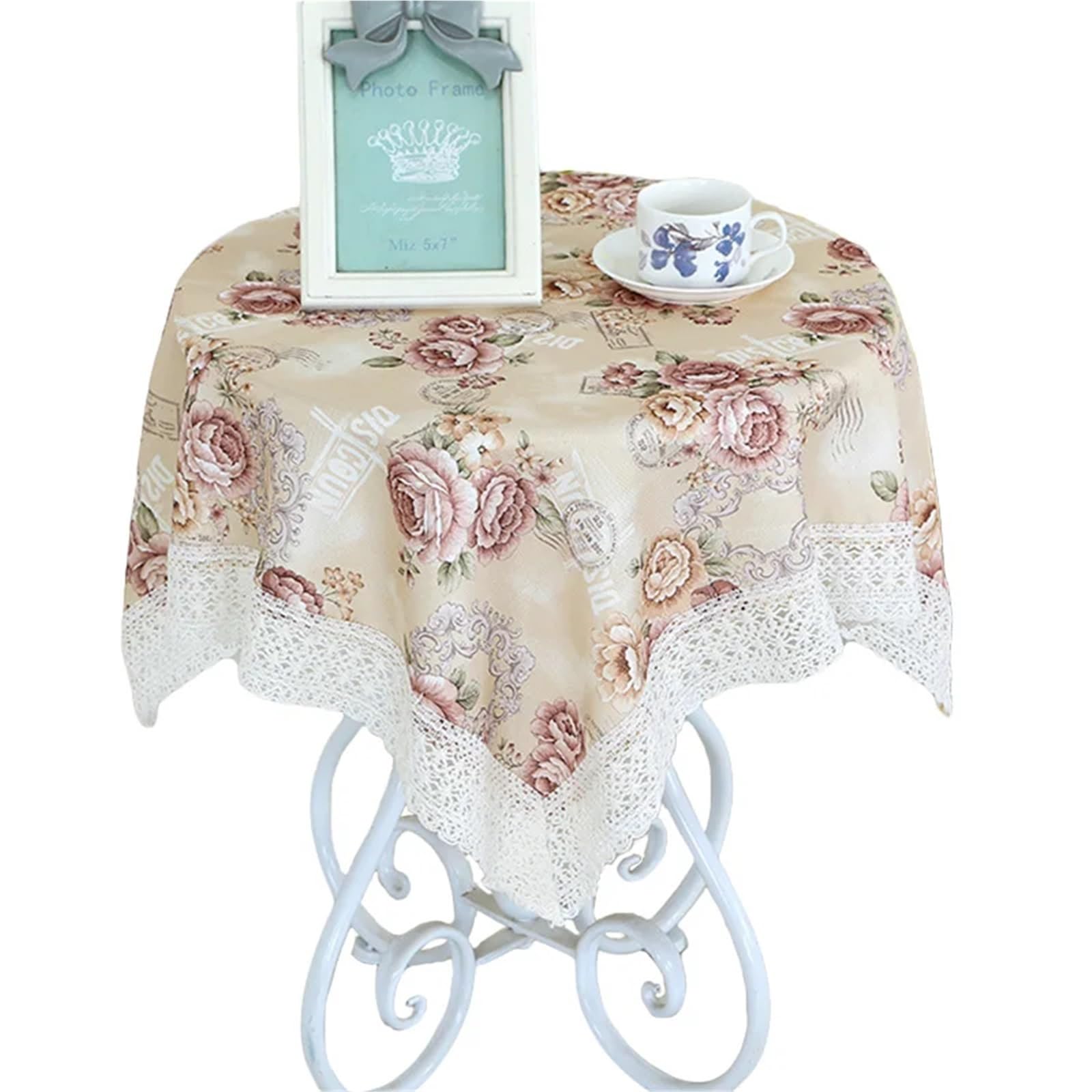 LuMOUzhou Lace Tablecloth Floral Print Rectangular Embroidered Lace Bedside Dining 80x80cm(Type4)
