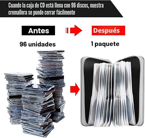 Miniatura 4 de Estuche para CD, Soporte para Estuche de DVD con Capacidad para 96 Discos de Plástico Duro, Estuches para Discos CD DVD, Carpeta Billetera