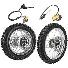 12mm Bearing 60/100-14 + 80/100-12 Front + Rear Wheel Tire Tube Rim Assembly 14" 12" Wheels with Front & Rear Brake Caliper for Dirt bike Pit bikes Apollo Taotao SSR CRF 90 110cc 140cc 125cc