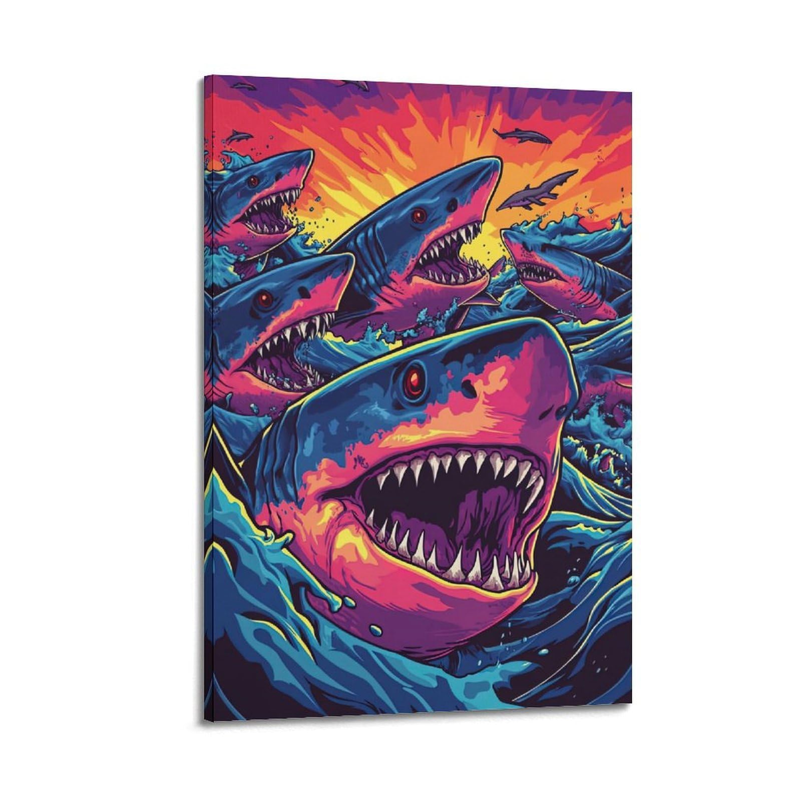 CXHJCA Animal Poster Angry Sharks Poster Decorative Painting Canvas Wall Posters And Art Picture Print Modern Family Bedroom Decor Posters 20x30inch(50x75cm)