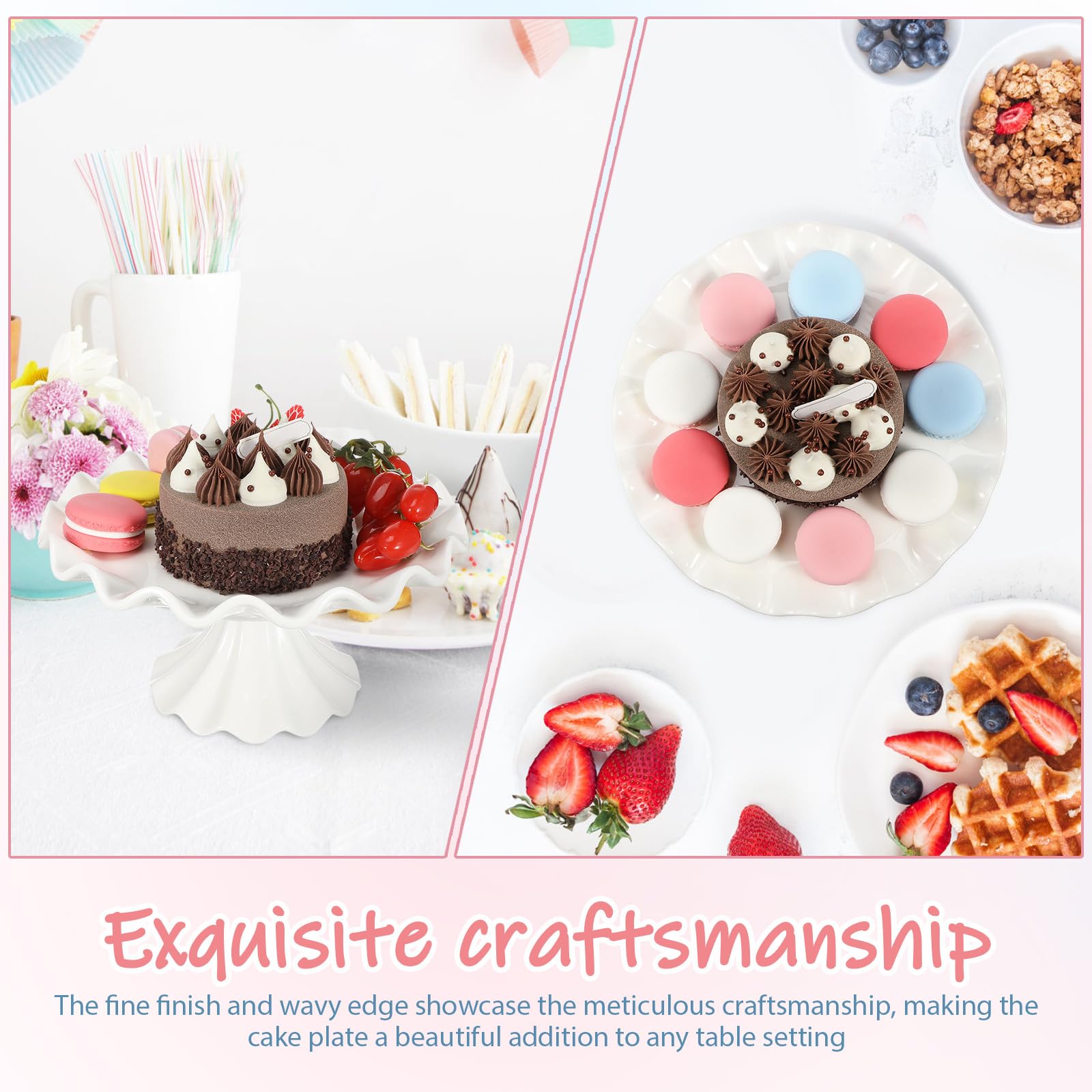 Soporte de Cerámica para Cupcakes Base Resistente y Borde Ondulado, Pedestal Elegante y Estable para Exhibición de Postres en Bodas y Fiestas