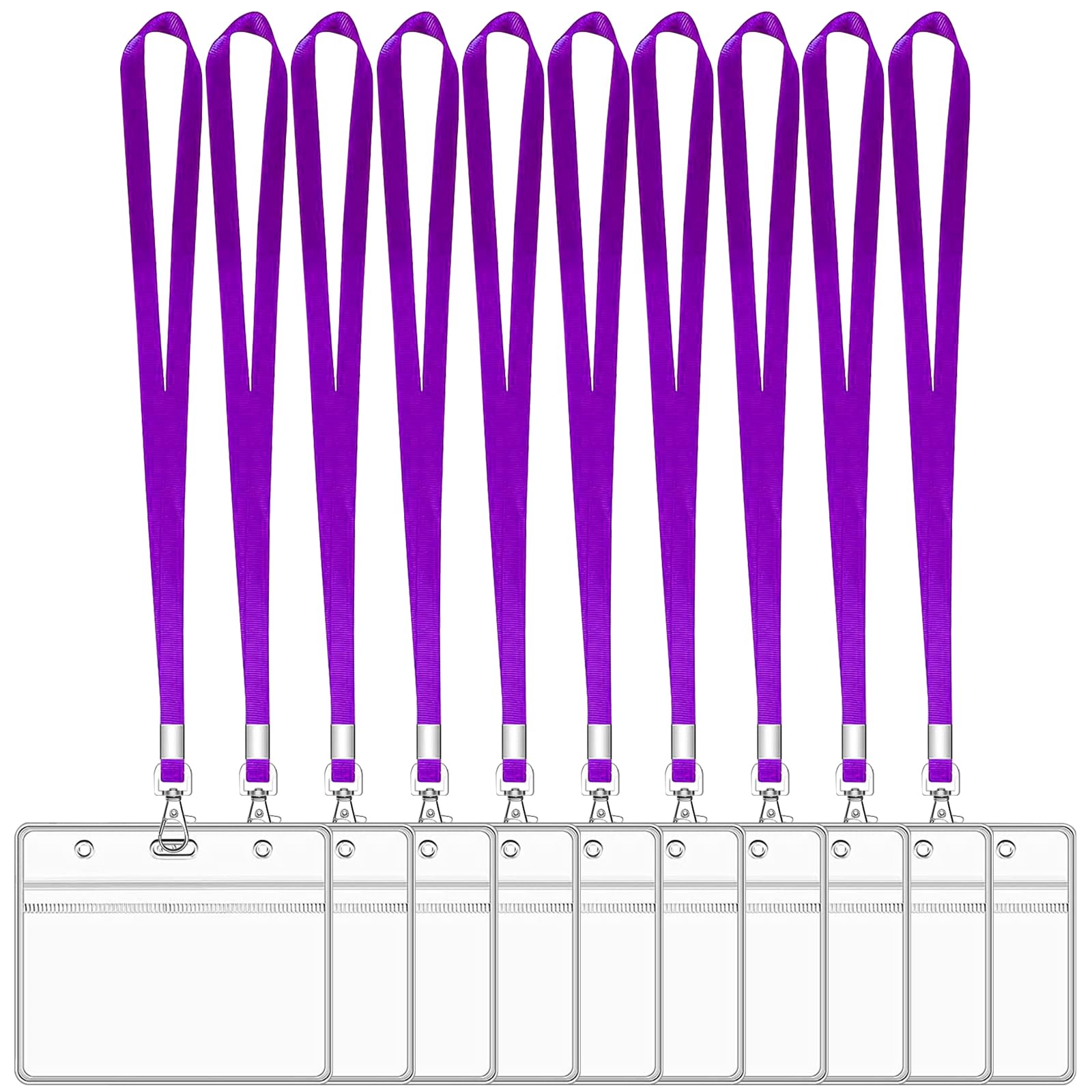 XHDA Purple 10PCS Lanyards for Neck with 10PCS Card Holder, Lanyard with Clear Plastic Card Holder for ID Card and Staff