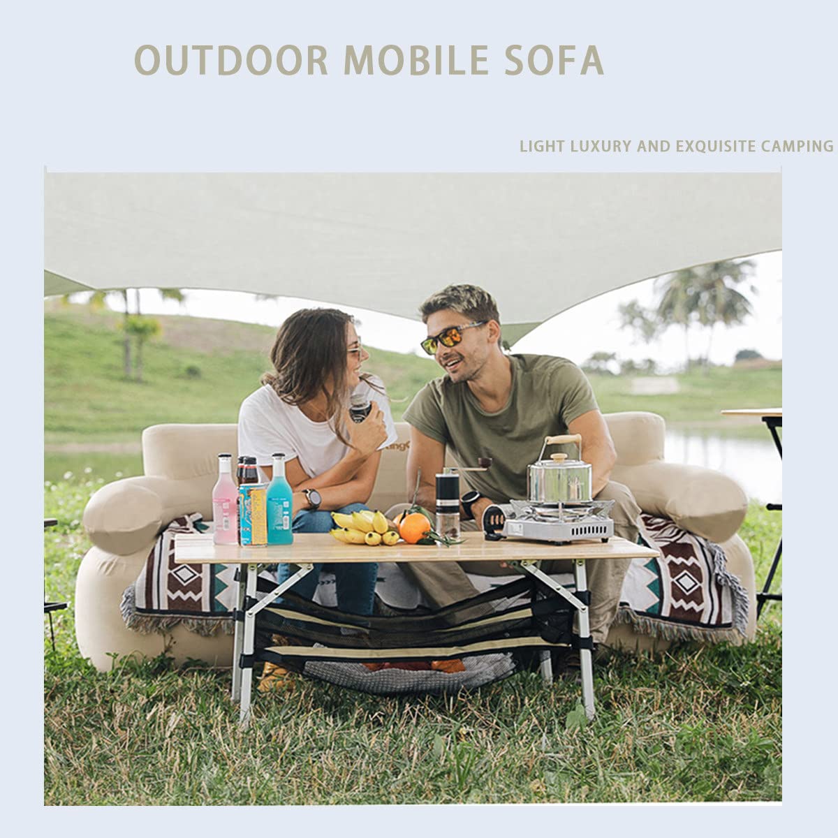Opblaasbaar Stoelbed, Camping Lounger Luchtslaapbank, Draagbare Volwassenen Luchtmatras Met Rugleuning Voor Thuis Terras Outdoor Strand Reizen Camping