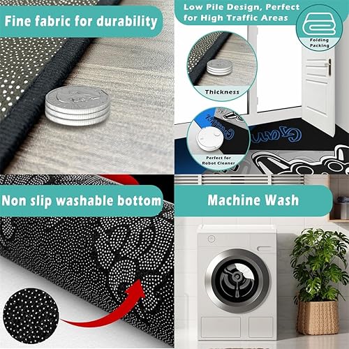 Miniatura 6 de jejeloiu Alfombra de área de mármol azul y gris de 5 x 7 pulgadas, alfombra estética moderna para sala de estar, dormitorio, diseño retro de