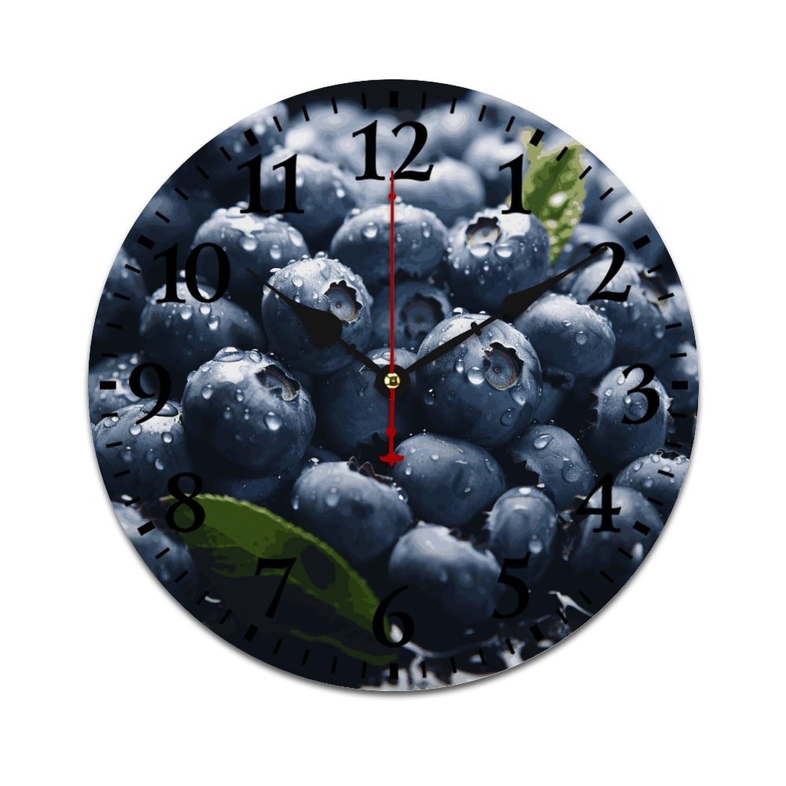NTVOWPZO 10 Inch Wall Clock Wooden Delicious Blueberry Battery Operated Wall Clocks Silent Non-Ticking Square Wall Clock for Living Room Kitchen Home Office Wall Decorative Clocks