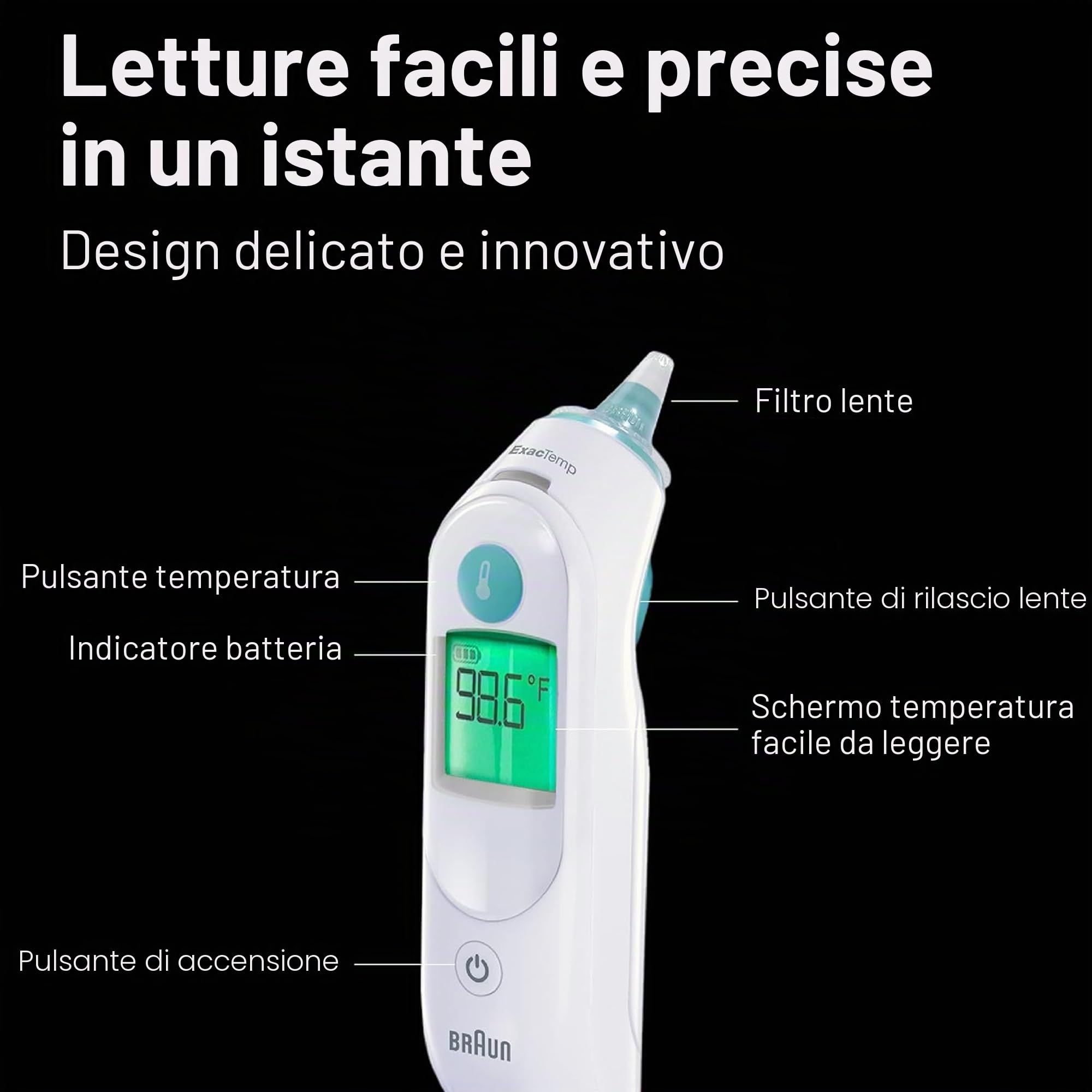 Braun ThermoScan 6, IRT6515 - Termometro digitale per le orecchie per adulti, neonati, bambini e bambini, veloce, delicato e accurato con risultati codificati a colori, bianco