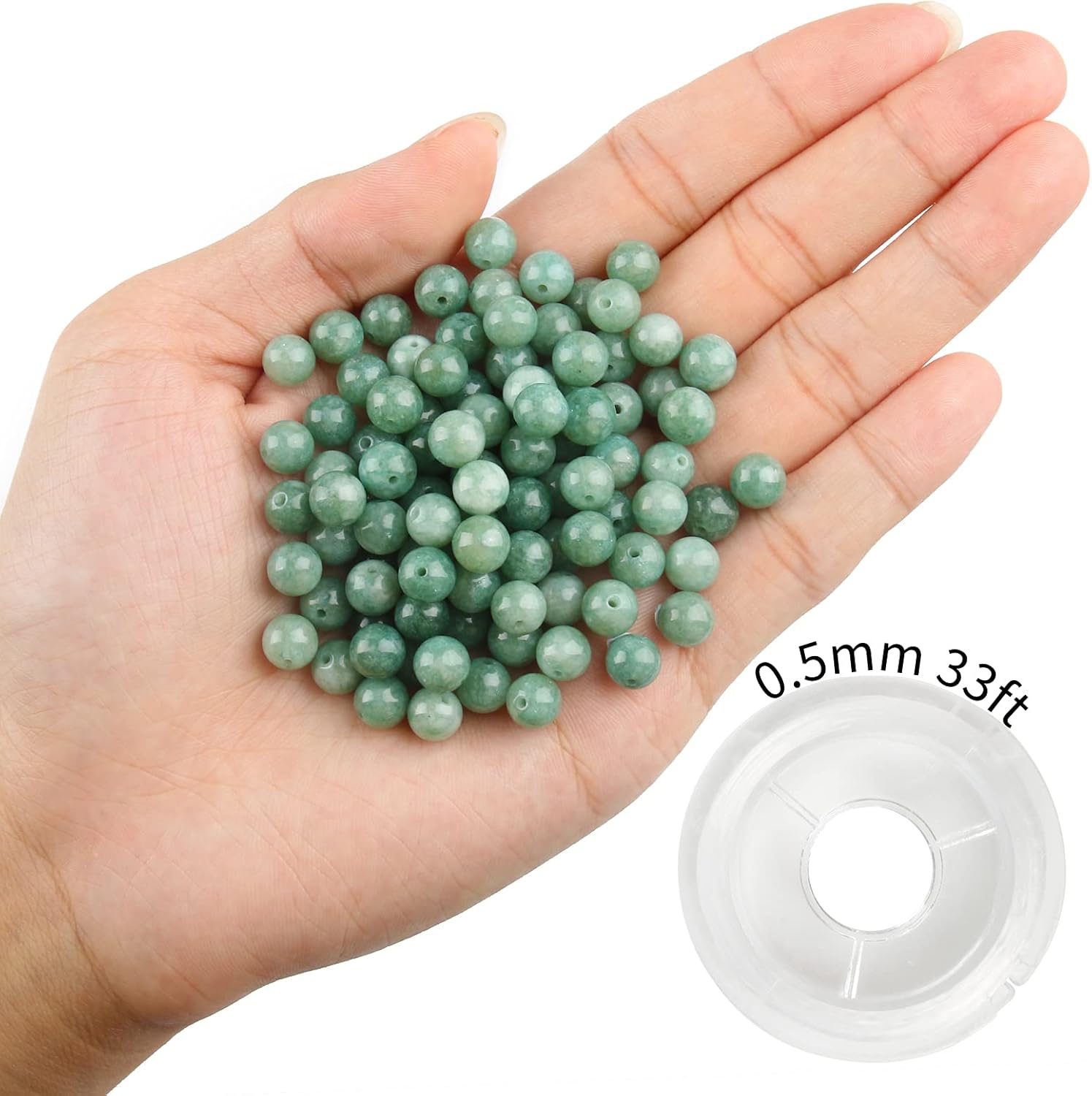 NITOPUPU 100Pcs 8mm Natural Smooth Burmese Jade Beads Round Loose Gemstone Stone Beads for Jewerly Making with Crystal Stretch Cord Burmese jade 8mm