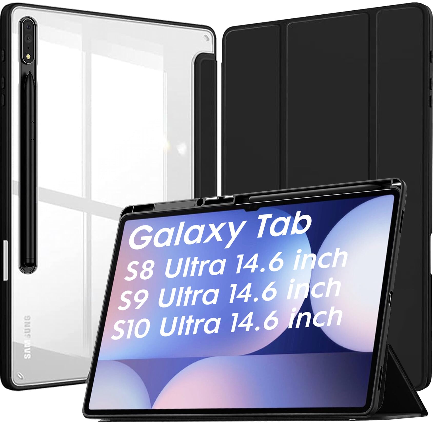 Robustrion Cover for Samsung Tab S10 Ultra/Tab S9 Ultra/Tab S8 Ultra Hybrid Case Cover with S-Pen Holder for Samsung Galaxy Tab S10 / S9 / S8 Ultra Tablet Cover [Supports Auto Sleep Wake] - Black (B0CFM59XQT) Amazon Price History, Amazon Price Tracker