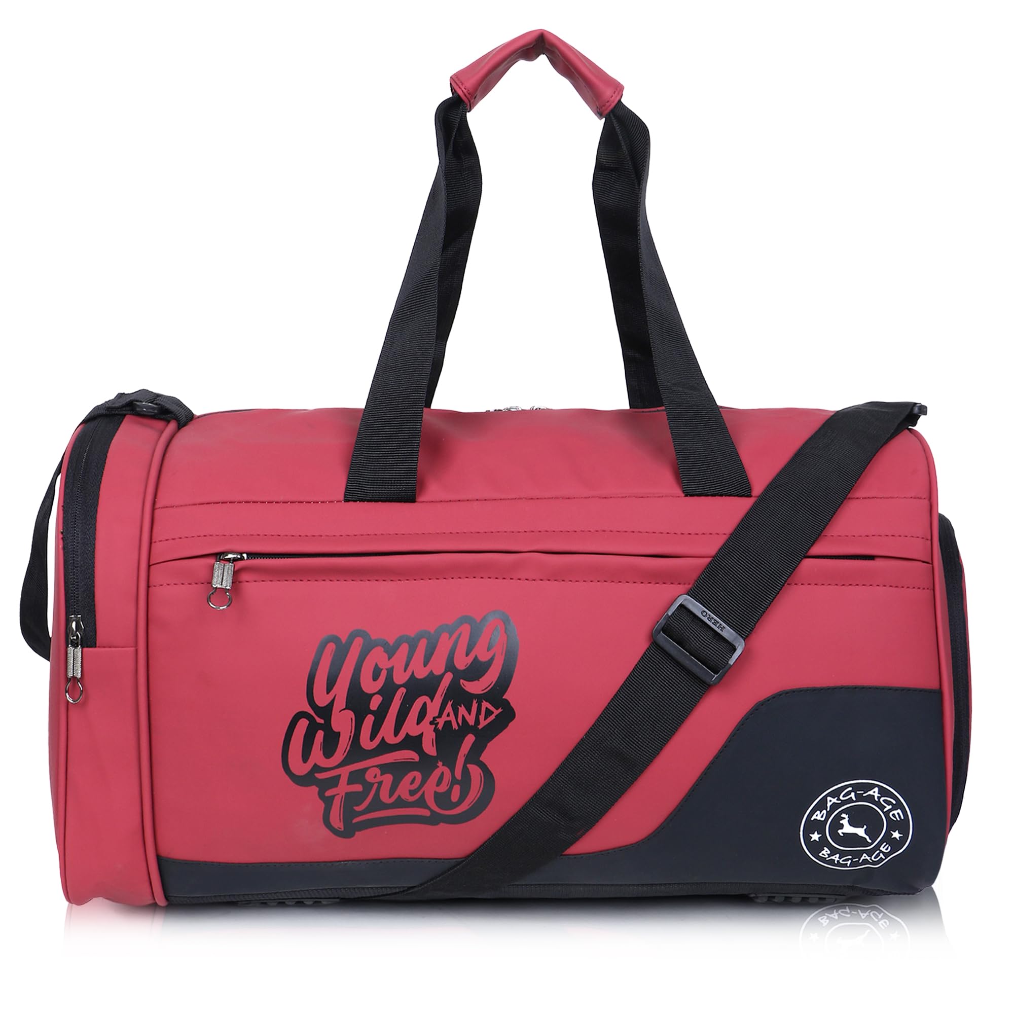 Bag-Age 7802 20L Water-Resistant Gym Bag for Men & Women | Sports Duffel with Shoe Compartment & Adjustable Shoulder Strap for Travel (Moderate Red)-image-45