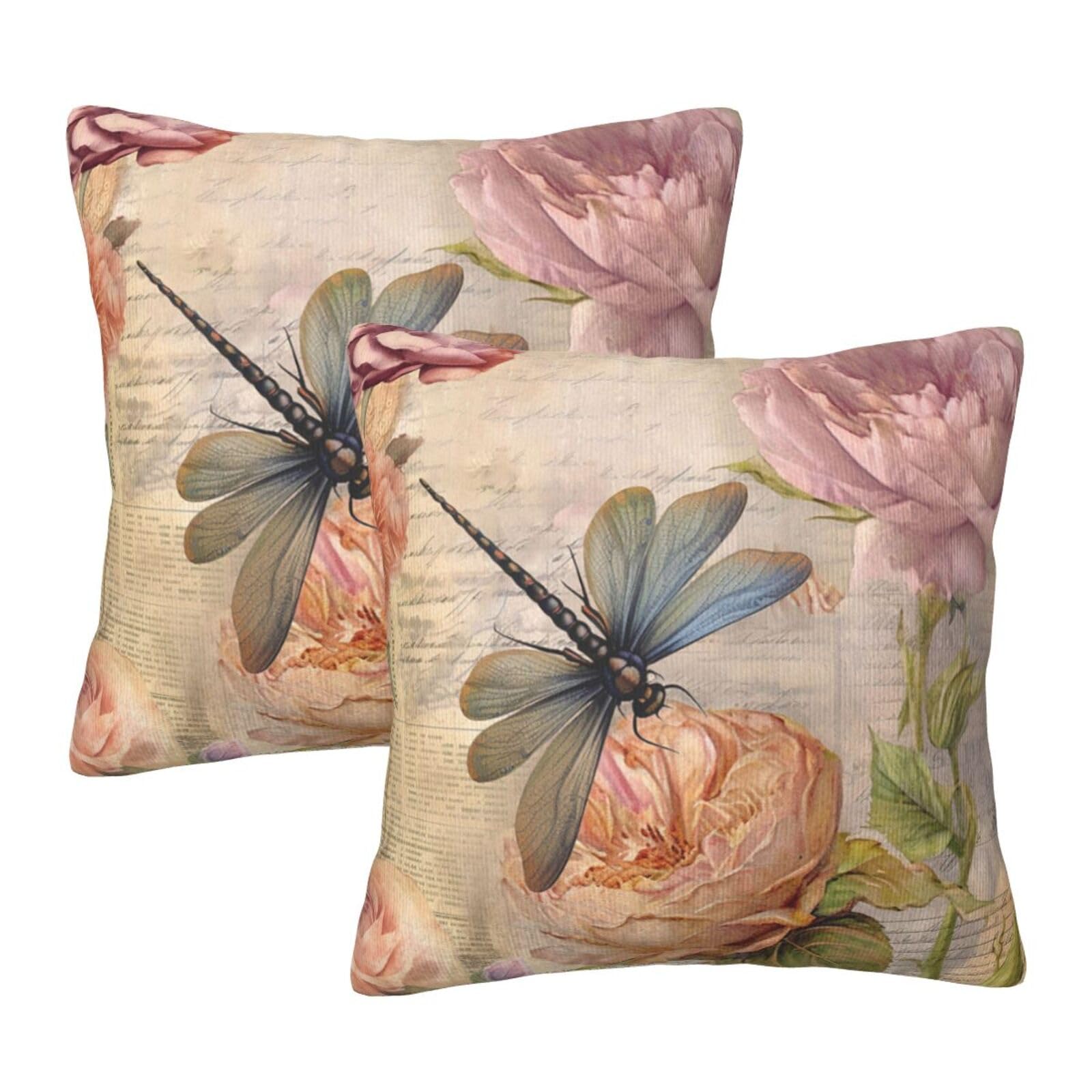 aipoase Dragonfly Throw Pillow Covers 18 X 18 Inch Set of 2 Pillow Cases Decoration Cushion Cover for Bedroom Living Room Sofa Outdoor