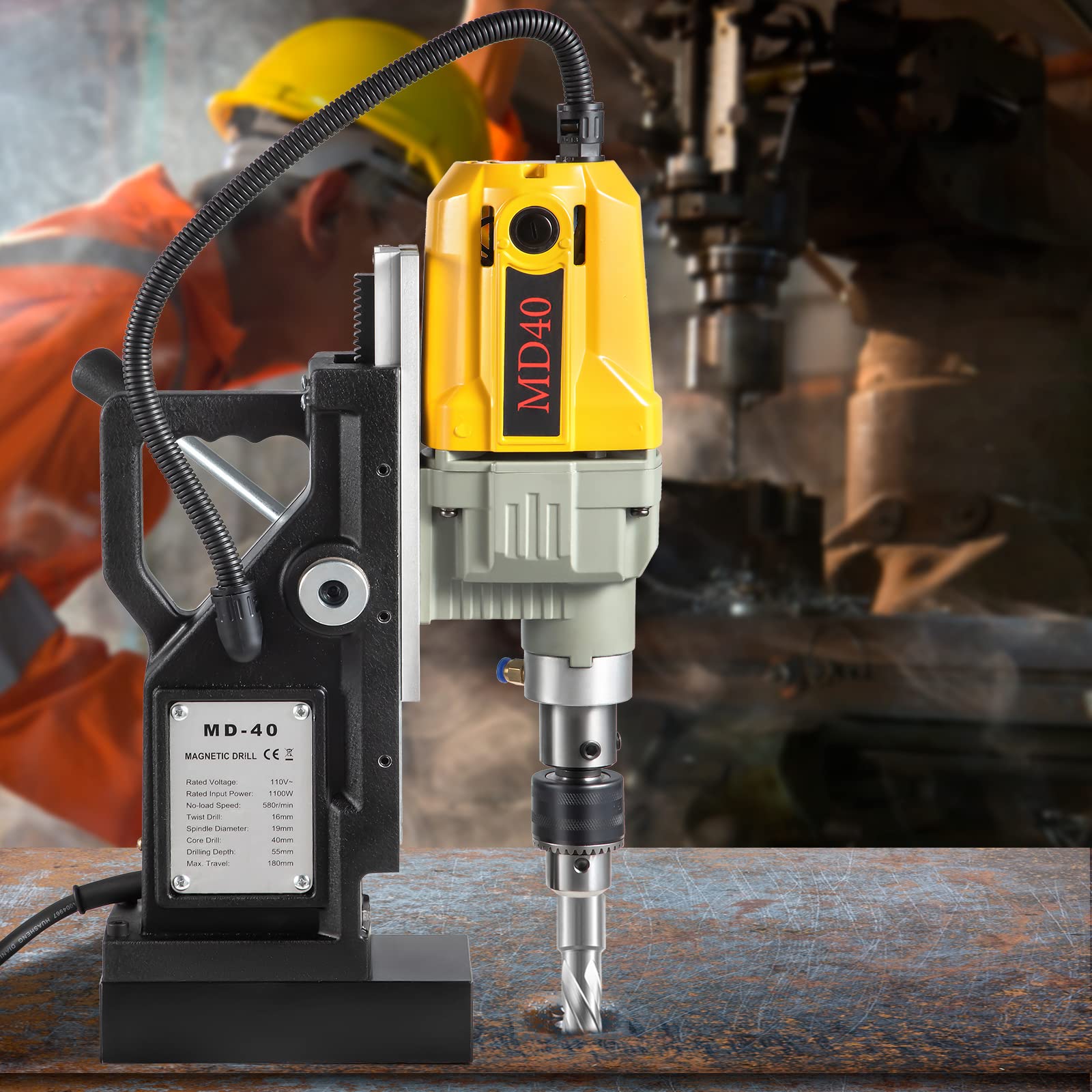 VEVOR Trapano Magnetico Elettrico 1100W, 12000N Carotatrice Magnetica con 12 Punte Portatile, Trapano Industriale Elettromagnetico con Massima Foratura 40 mm e Profondità 150 mm per Uso Industriale