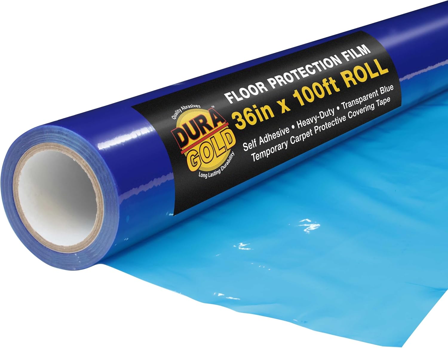 Dura-Gold Floor Protection Film, 36-inch x 200-foot Roll, Clear Plastic Floor Protector, Self-Adhesive Plastic Floor Protection from Foot Traffic, Paint Spills, Dust, Construction, Moving