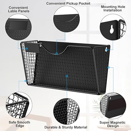 Miniatura 3 de MFTEK Soporte magnético para archivadores, organizador de carpetas de archivos de 3 bolsillos, estante de revistas colgante de oficina para