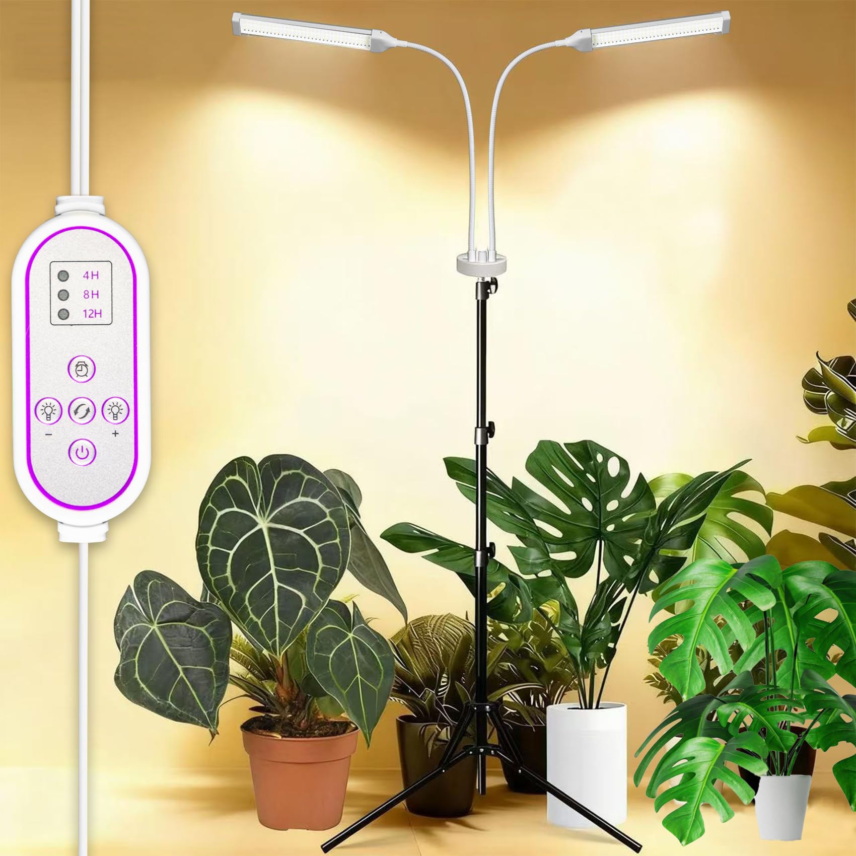 Secefeao Pflanzenlampen LED Vollspektrum, Pflanzenleuchte Pflanzenlicht mit Ständer Pflanzen LED Wachstumslampe für Pflanzen mit Zeitschaltuhr 3 Farbmodi 10 Lichtstärken (210 LEDs Stand)