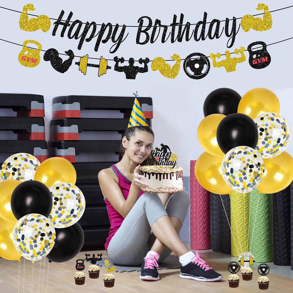 25 Décorations Gâteau Fitness – Haltères, Thème Sport, Anniversaire Muscu, Décoration Noir Et Or
