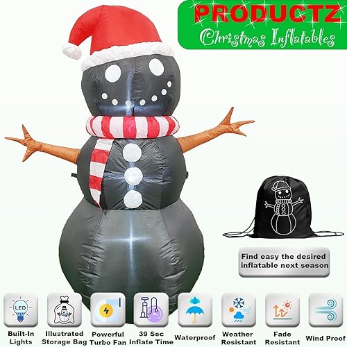 Vista 2 de PRODUCTZ Decoración de Navidad de 5 pies, muñeco de nieve inflable negro con sombrero de Navidad, decoración única para exteriores, interiores