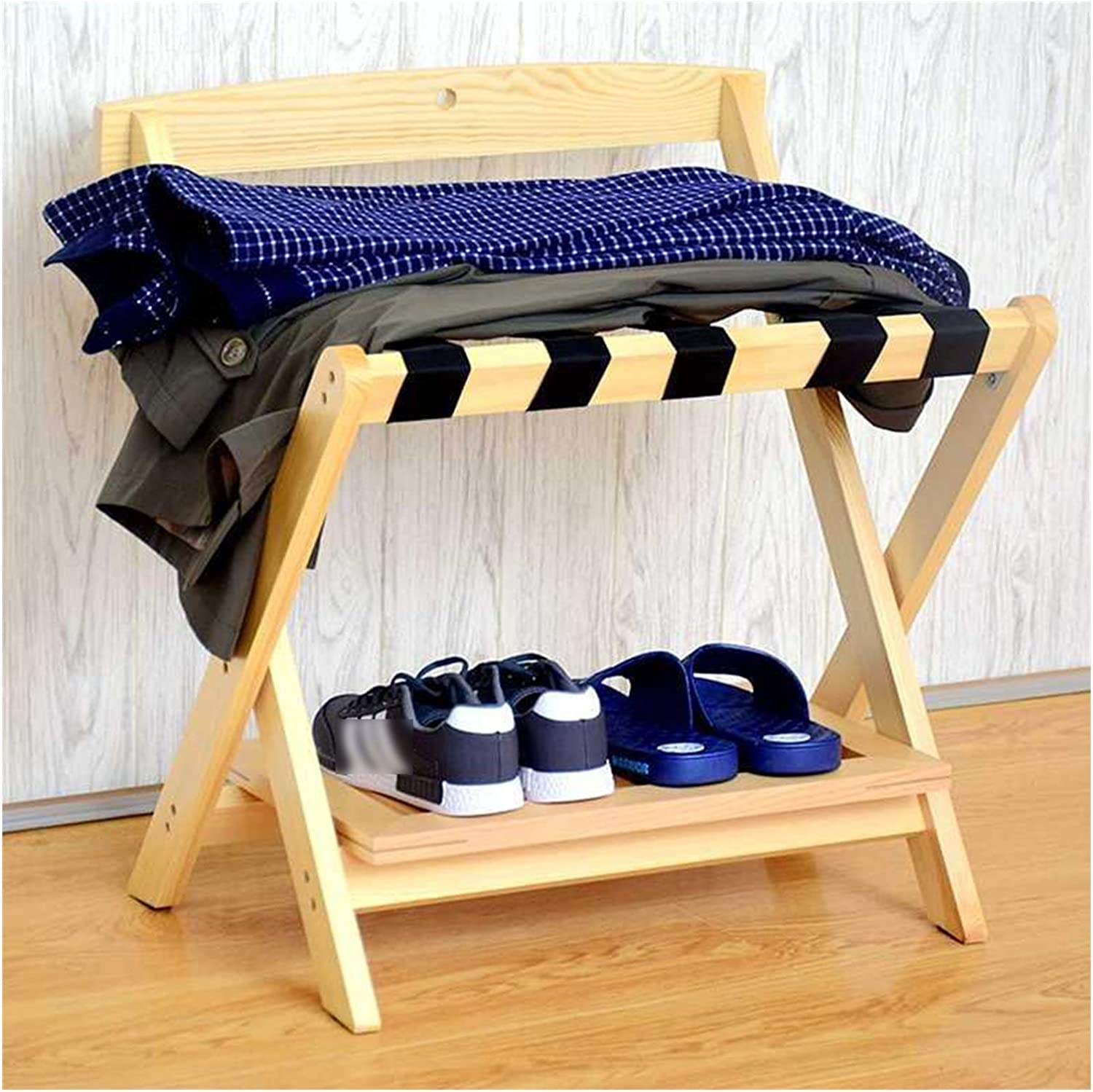 Porte-bagages multicouche en bois massif et support pliable pour vêtements